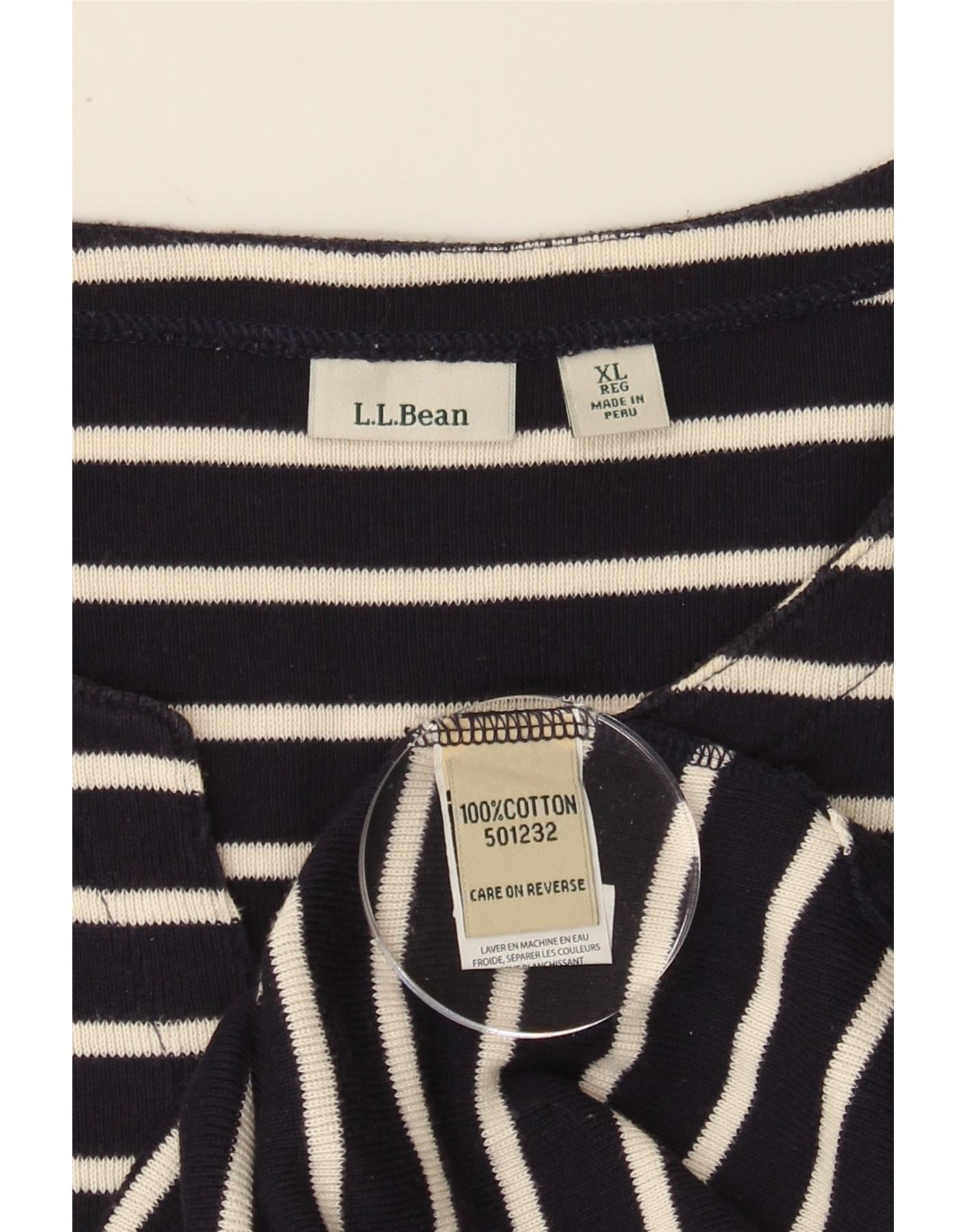 L.L.BEAN Womens T-Shirt Top UK 18 XL Navy Blue Striped Cotton Vintage L.L.Bean and Second-Hand L.L.Bean from Messina Hembry
