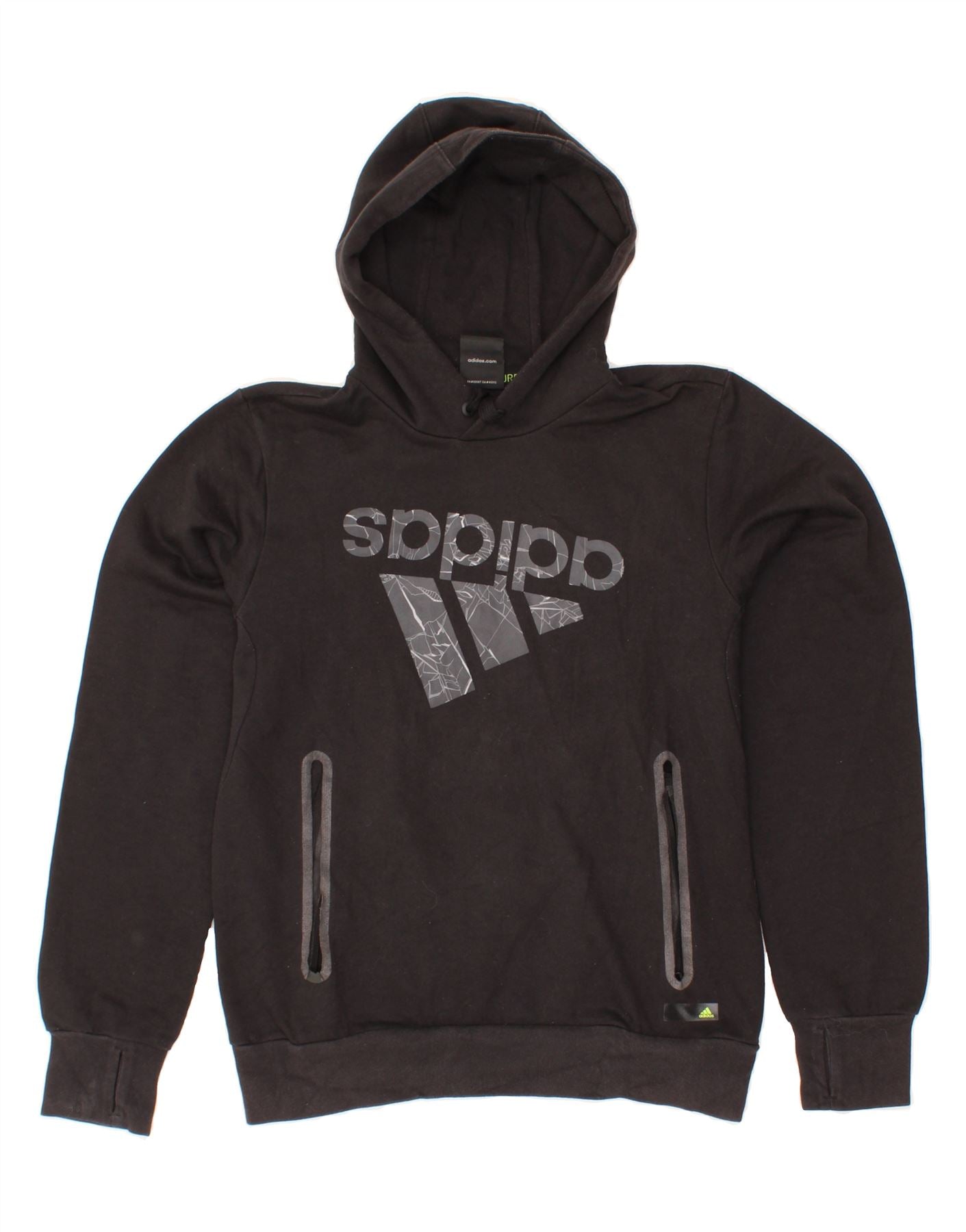 ADIDAS Mens Graphic Hoodie Jumper Small Black Cotton Vintage Adidas and Second-Hand Adidas from Messina Hembry