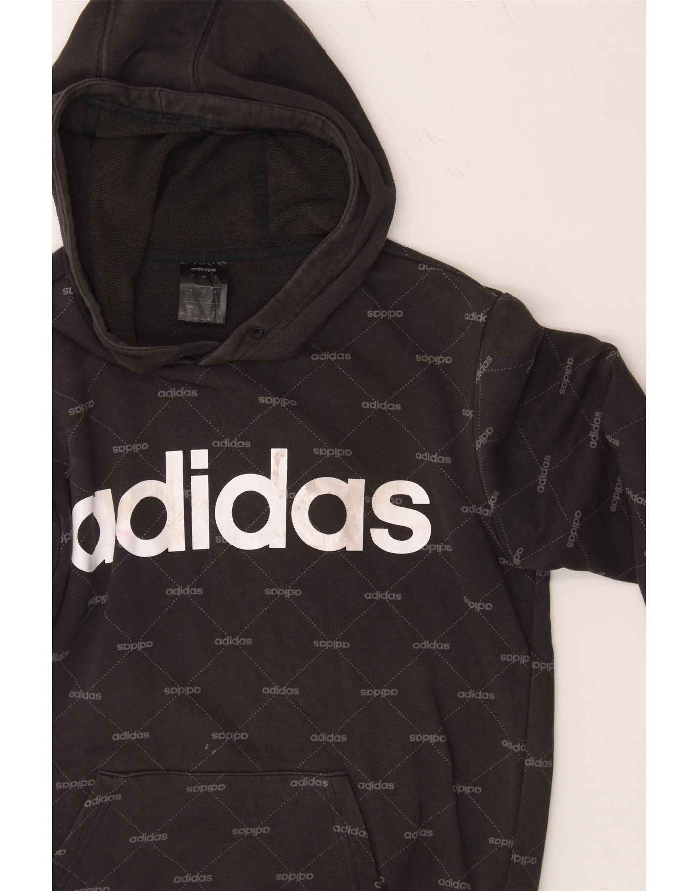 ADIDAS Mens Graphic Hoodie Jumper Small Black Cotton Vintage Adidas and Second-Hand Adidas from Messina Hembry