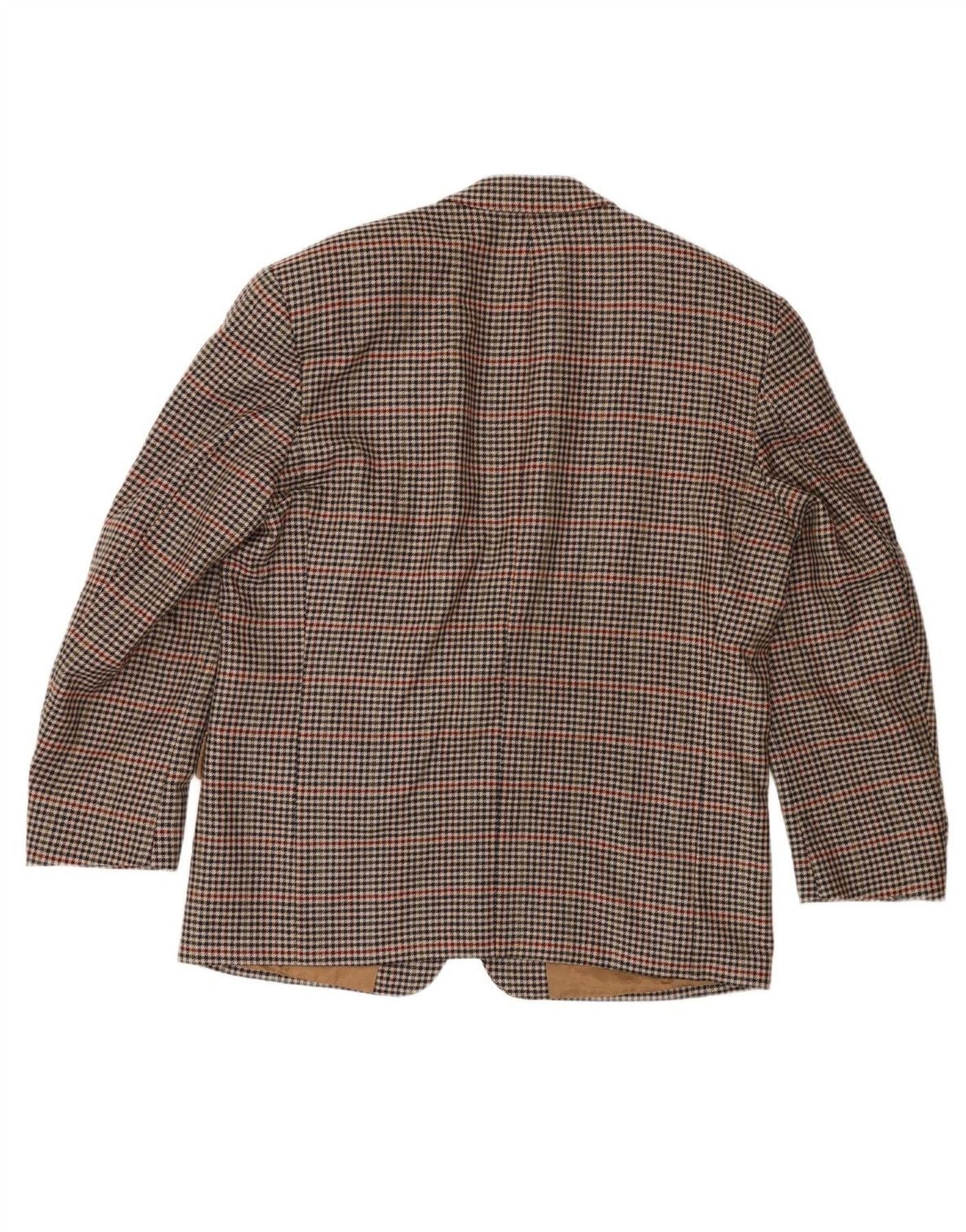 VINTAGE Mens 2 Button Blazer Jacket IT 56 3XL Beige Houndstooth Wool Vintage Vintage and Second-Hand Vintage from Messina Hembry