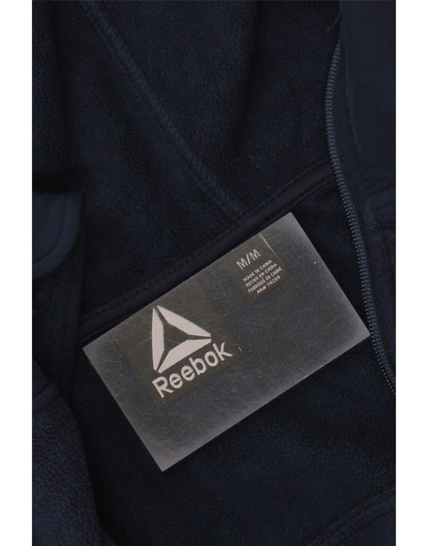 REEBOK Mens Hooded Fleece Jacket UK 38 Medium Navy Blue Polyester Vintage Reebok and Second-Hand Reebok from Messina Hembry
