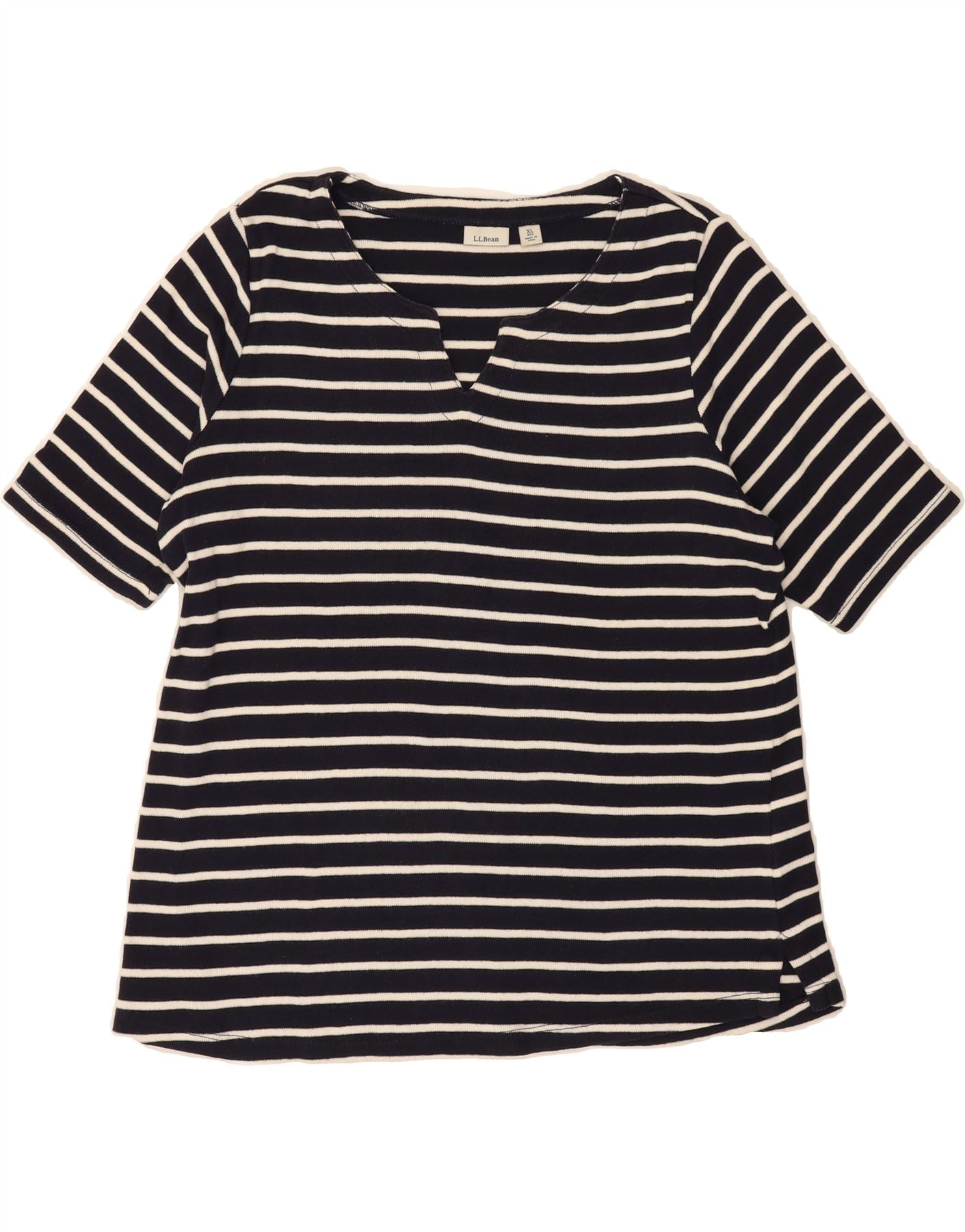 L.L.BEAN Womens T-Shirt Top UK 18 XL Navy Blue Striped Cotton Vintage L.L.Bean and Second-Hand L.L.Bean from Messina Hembry