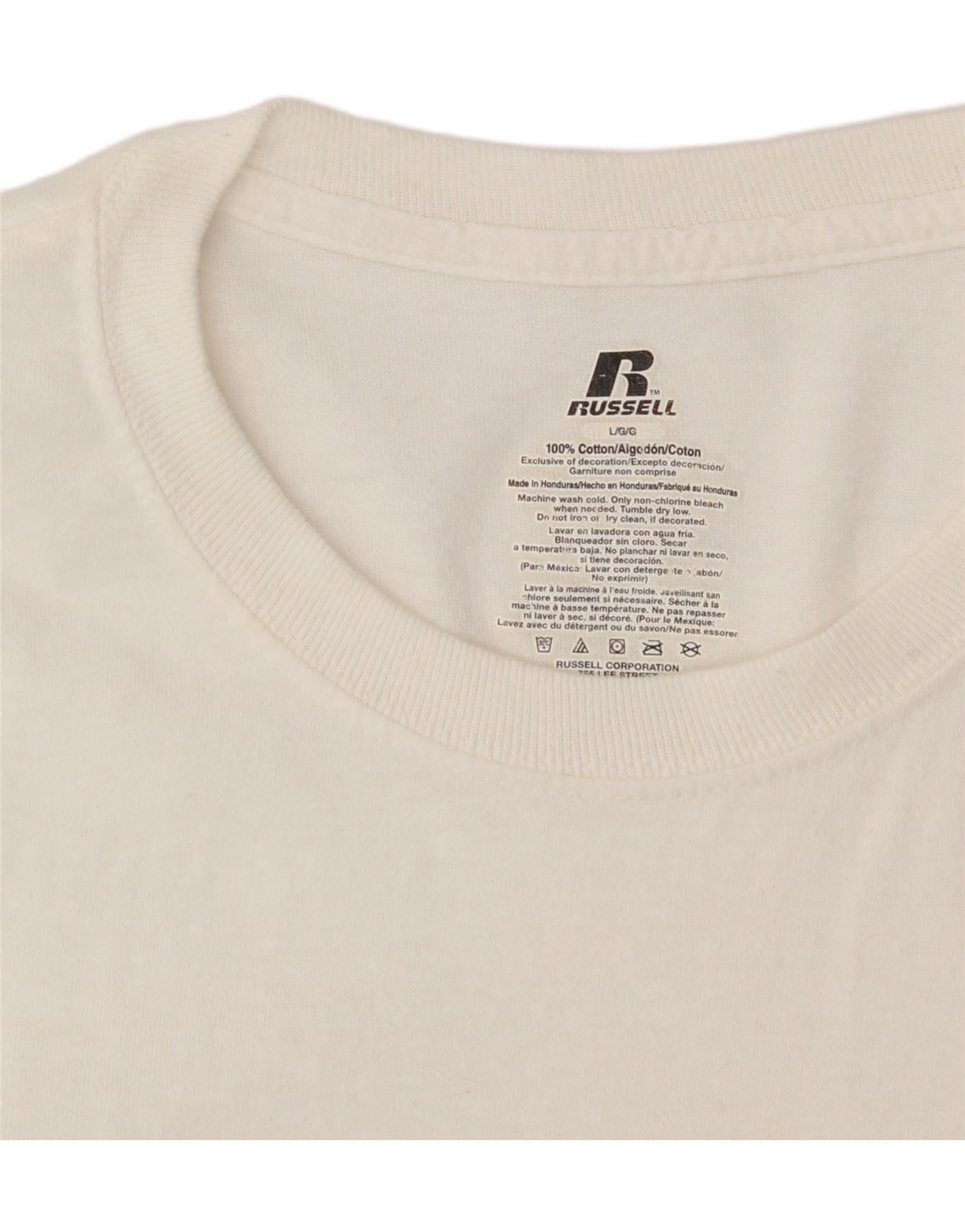 RUSSELL ATHLETIC Mens Boise State Graphic T-Shirt Top Large White Cotton Vintage Russell Athletic and Second-Hand Russell Athletic from Messina Hembry