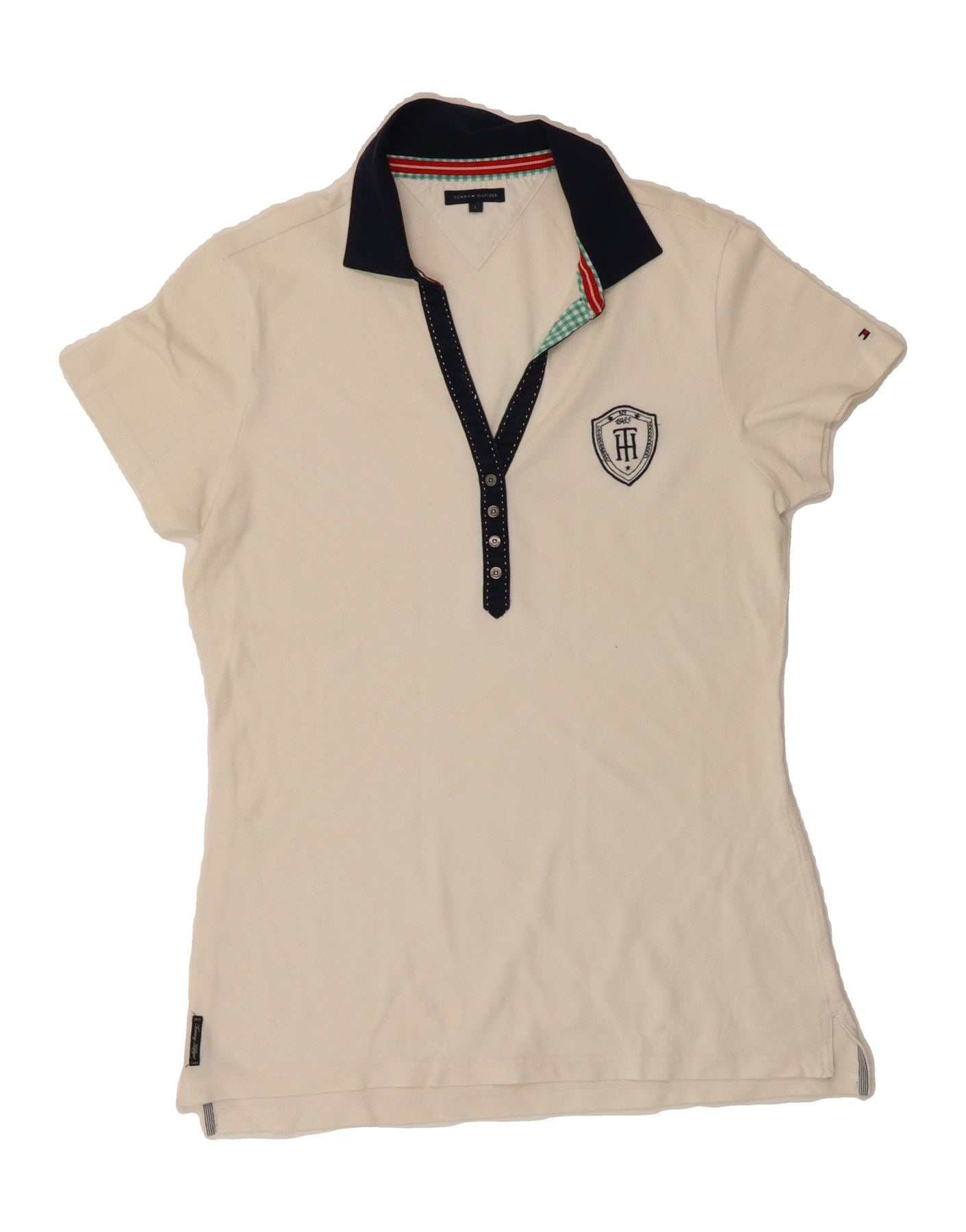 TOMMY HILFIGER Womens Polo Shirt UK 14 Large White Cotton Vintage Tommy Hilfiger and Second-Hand Tommy Hilfiger from Messina Hembry