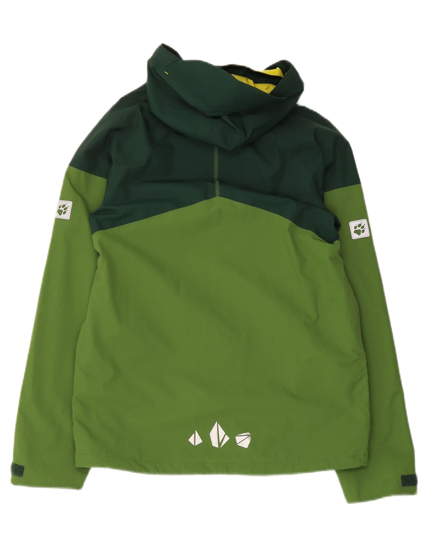 JACK WOLFSKIN Boys Hooded Rain Jacket 15-16 Years Green Colourblock Vintage Jack Wolfskin and Second-Hand Jack Wolfskin from Messina Hembry