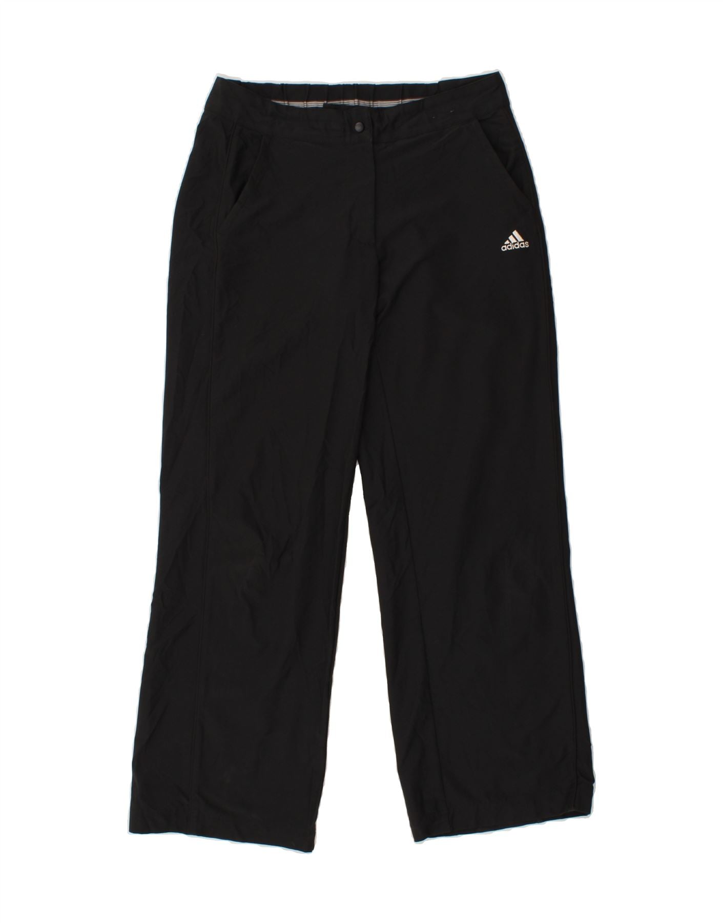 ADIDAS Womens Straight Trousers UK 10 Small W27 L28 Black Polyester Vintage Adidas and Second-Hand Adidas from Messina Hembry
