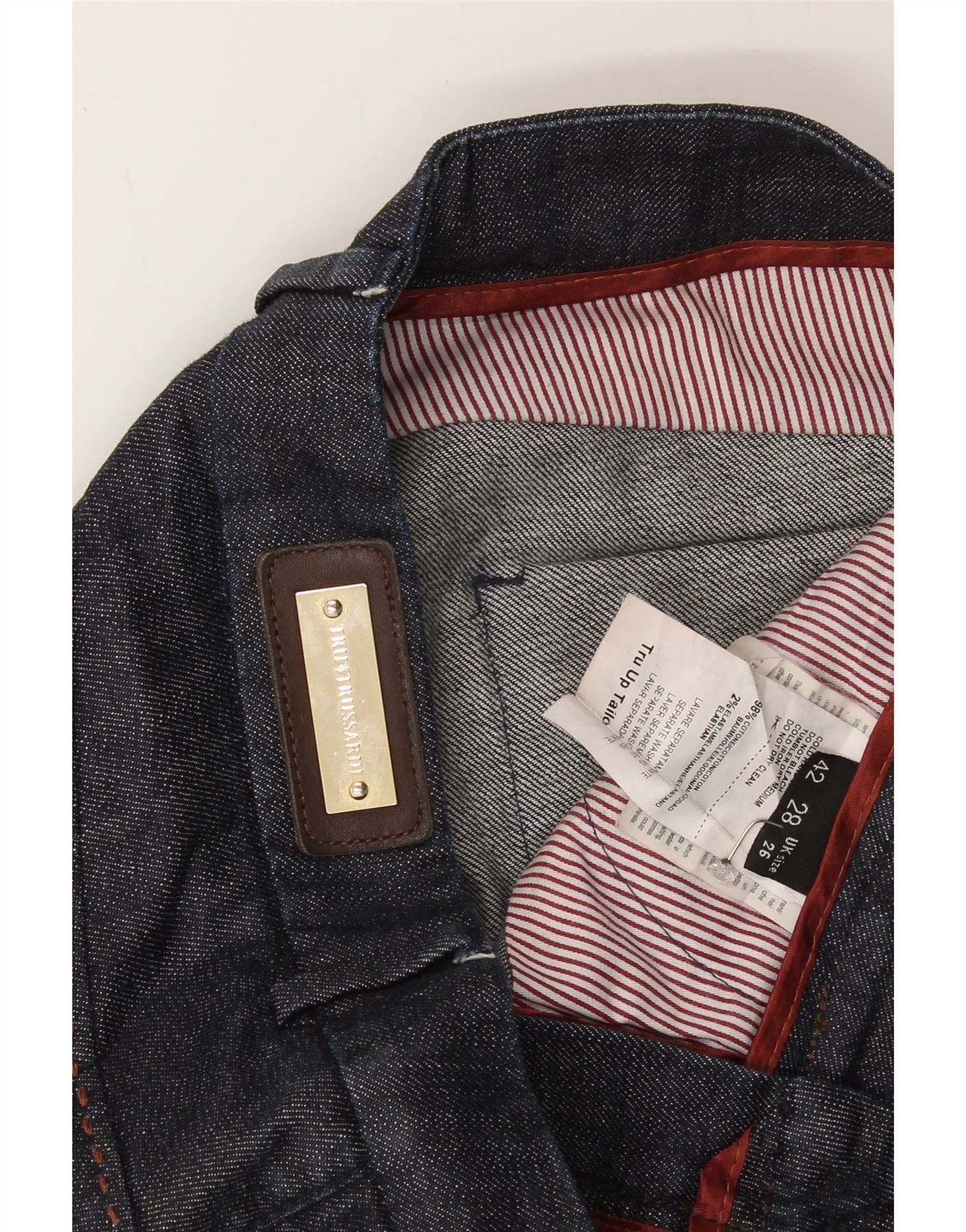 TRUSSARDI Womens Slim Jeans W26 L31 Navy Blue Cotton Vintage Trussardi and Second-Hand Trussardi from Messina Hembry