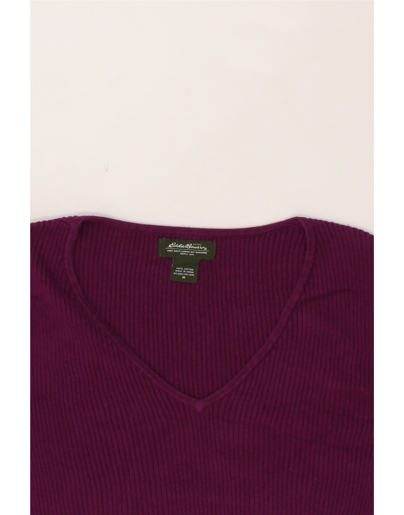 EDDIE BAUER Womens 3/4 Sleeve V-Neck Jumper Sweater UK 14 Medium Purple Vintage Eddie Bauer and Second-Hand Eddie Bauer from Messina Hembry