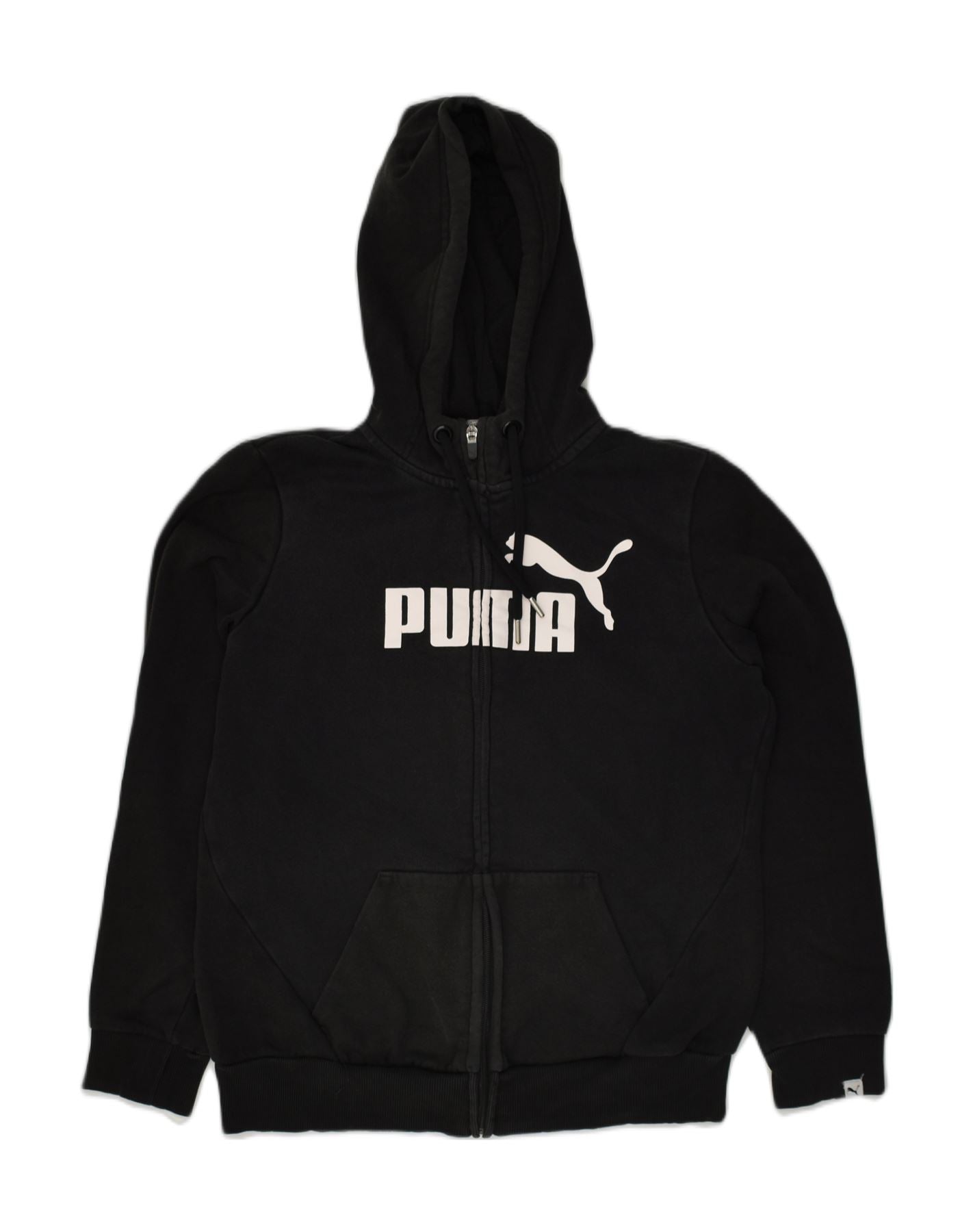 PUMA Womens Graphic Zip Hoodie Sweater UK 12 Medium  Black Cotton | Vintage Puma | Thrift | Second-Hand Puma | Used Clothing | Messina Hembry