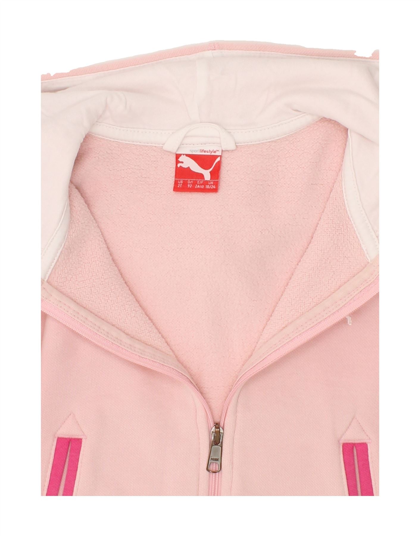 PUMA Baby Girls Graphic Zip Hoodie Sweater 18-24 Months Pink Cotton Vintage Puma and Second-Hand Puma from Messina Hembry