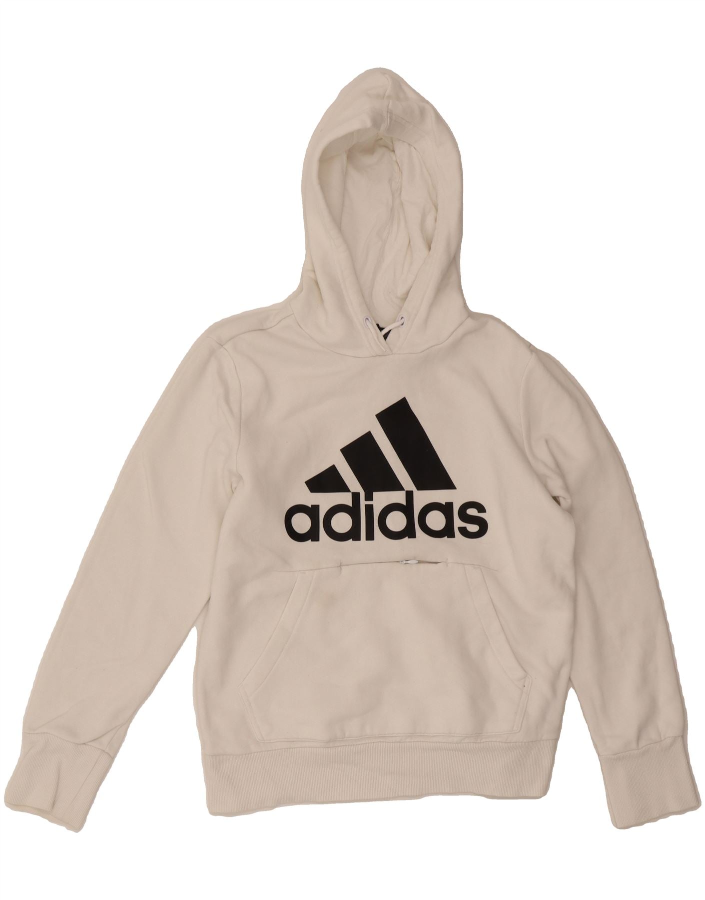 ADIDAS Womens Graphic Hoodie Jumper UK 12/14 Medium White Cotton Vintage Adidas and Second-Hand Adidas from Messina Hembry