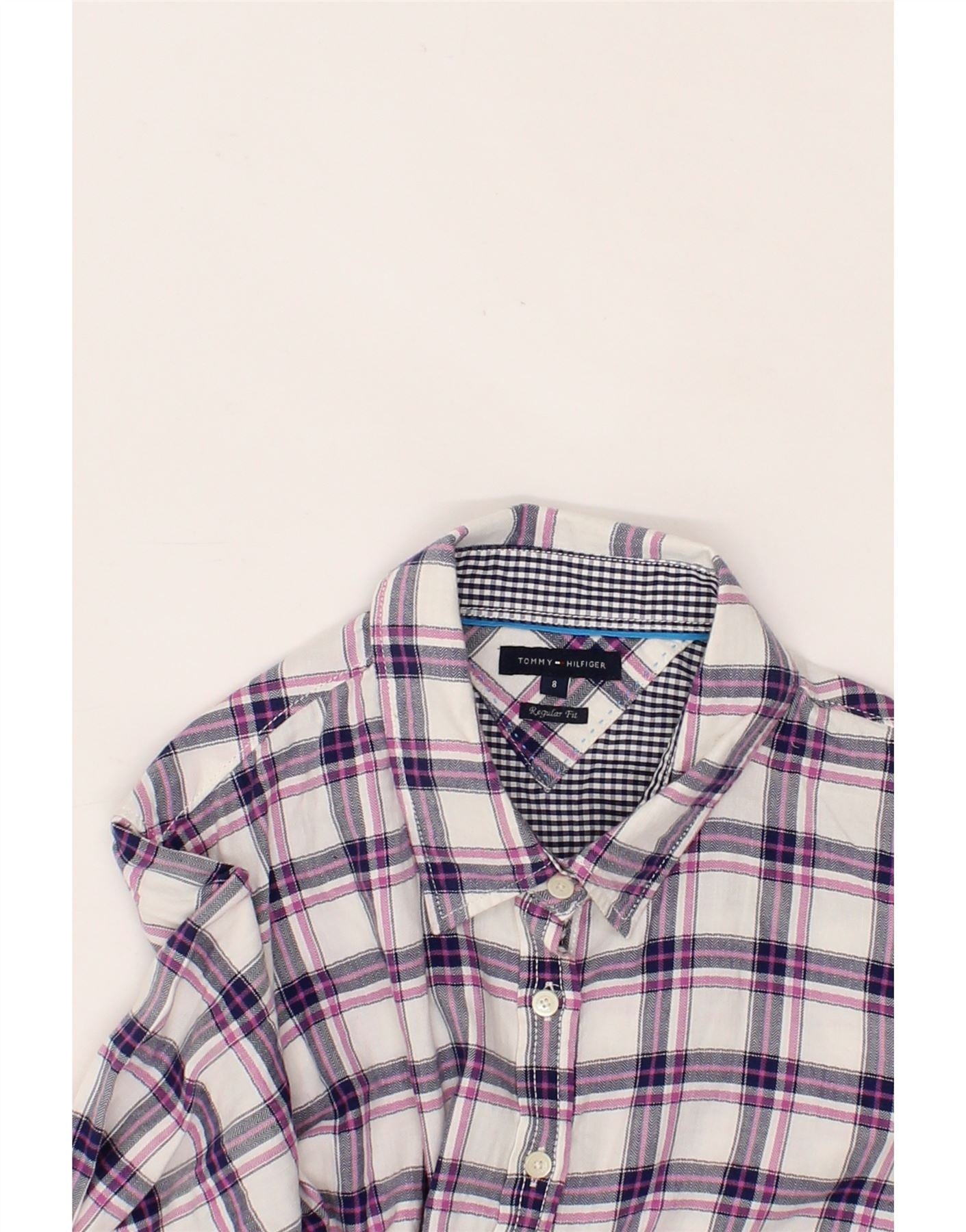 TOMMY HILFIGER Womens Regular Fit Flannel Shirt US 8 Medium Purple Check Vintage Tommy Hilfiger and Second-Hand Tommy Hilfiger from Messina Hembry