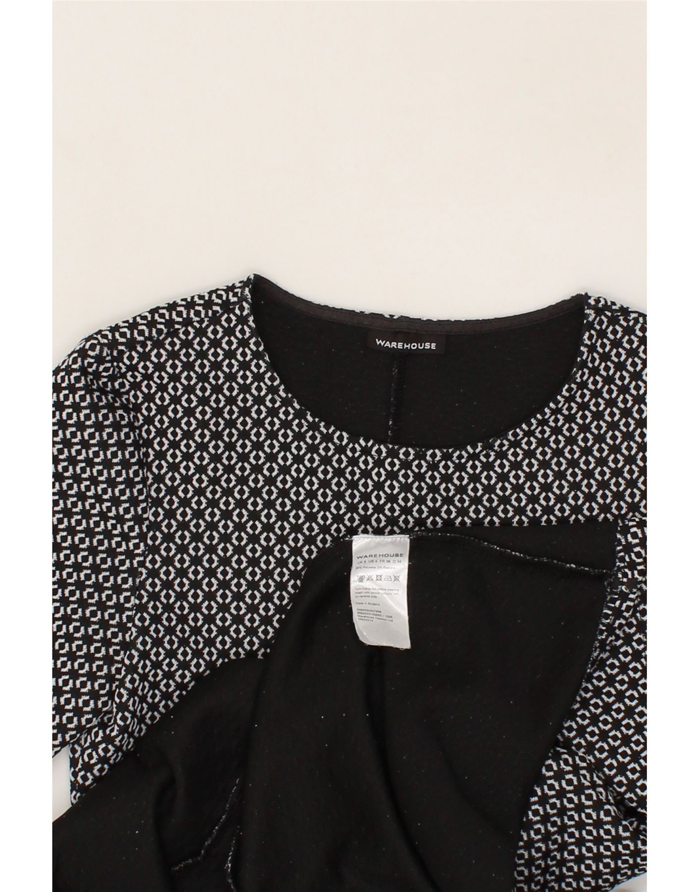 WAREHOUSE Womens Abstract Pattern A-Line Dress UK 8 Small  Black Polyester Vintage Warehouse and Second-Hand Warehouse from Messina Hembry