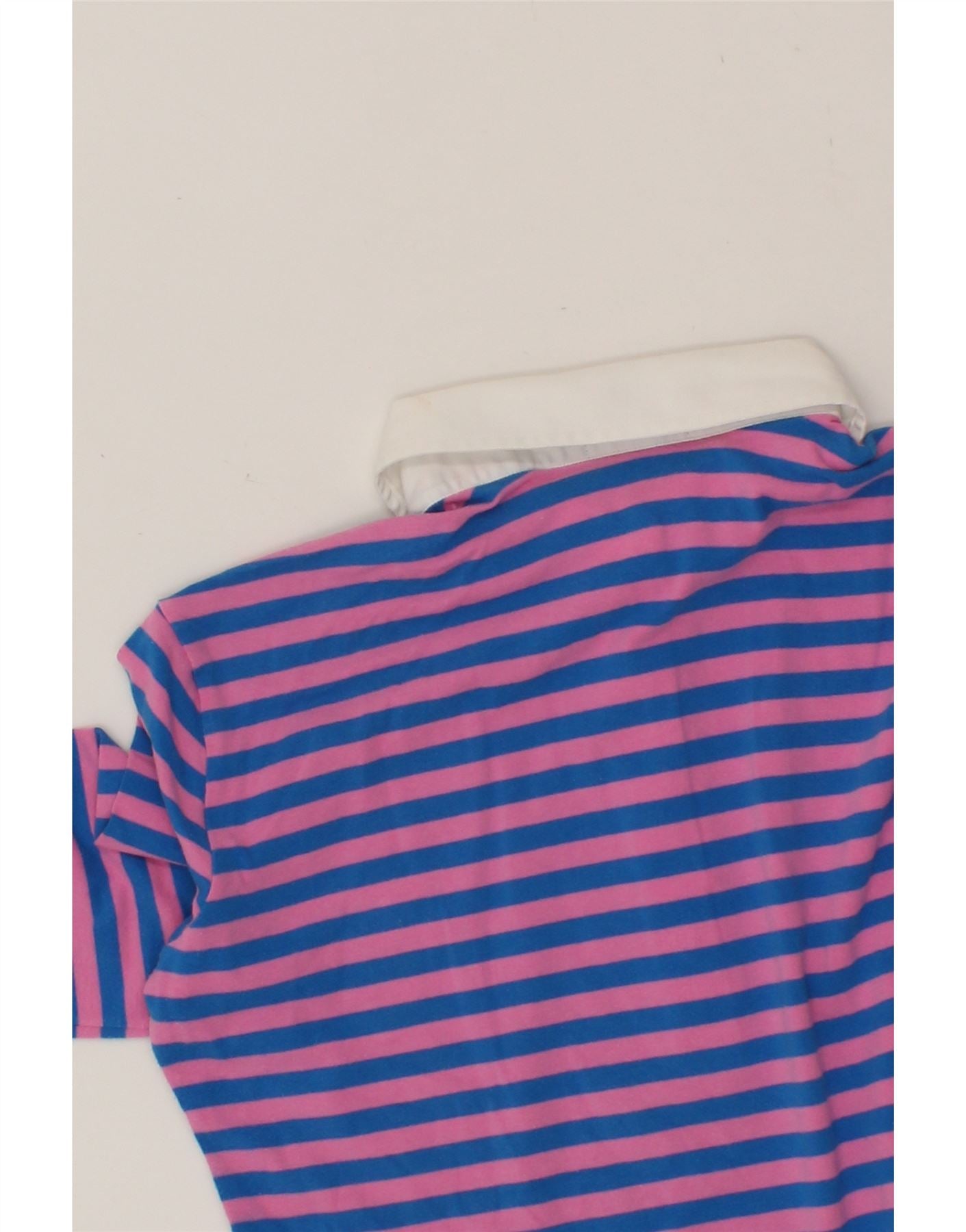 FRED PERRY Girls 3/4 Sleeve Polo Shirt 10-11 Years XL Blue Striped Cotton Vintage Fred Perry and Second-Hand Fred Perry from Messina Hembry
