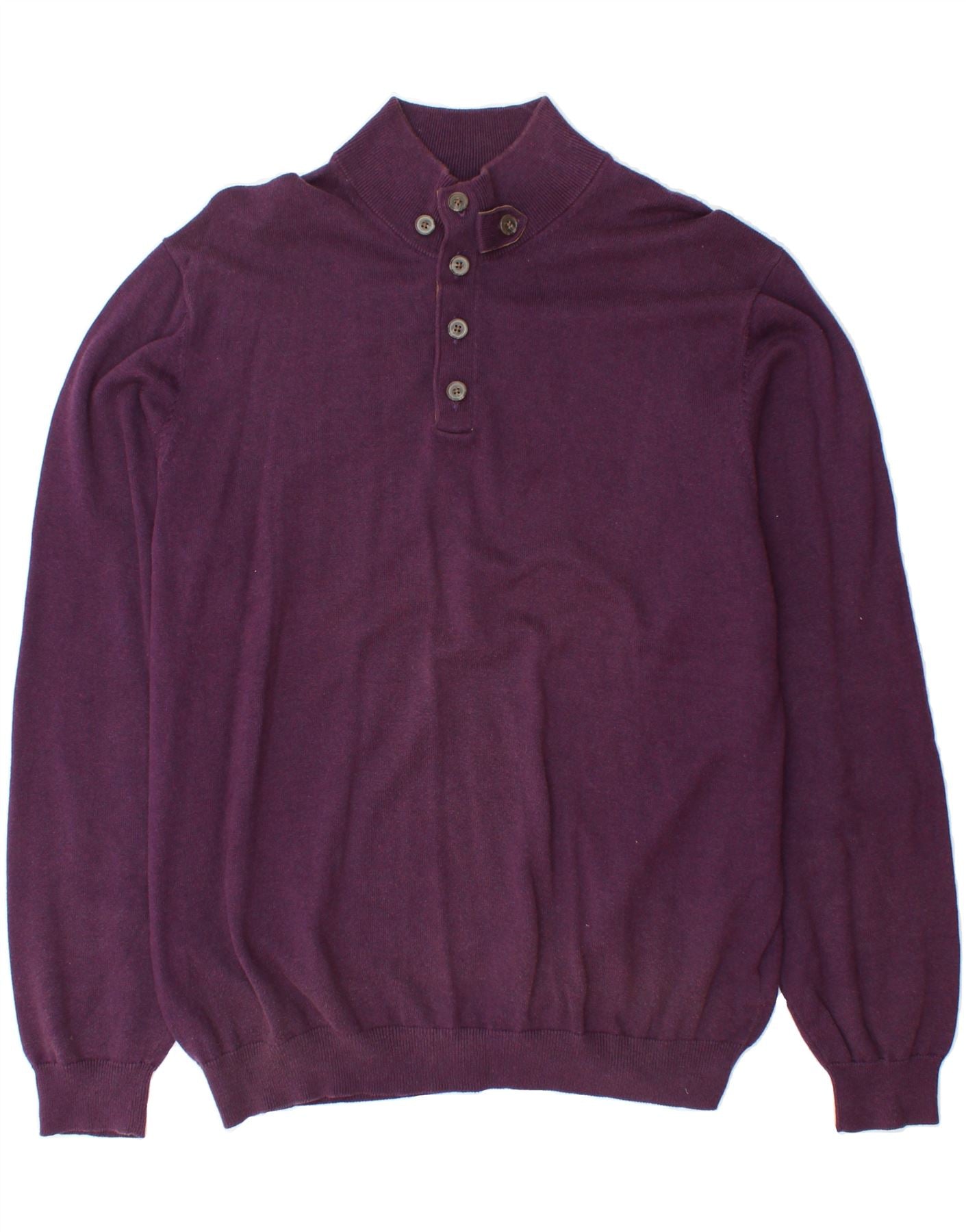 MASSIMO DUTTI Mens Button Neck Jumper Sweater 2XL Purple Cotton Vintage Massimo Dutti and Second-Hand Massimo Dutti from Messina Hembry
