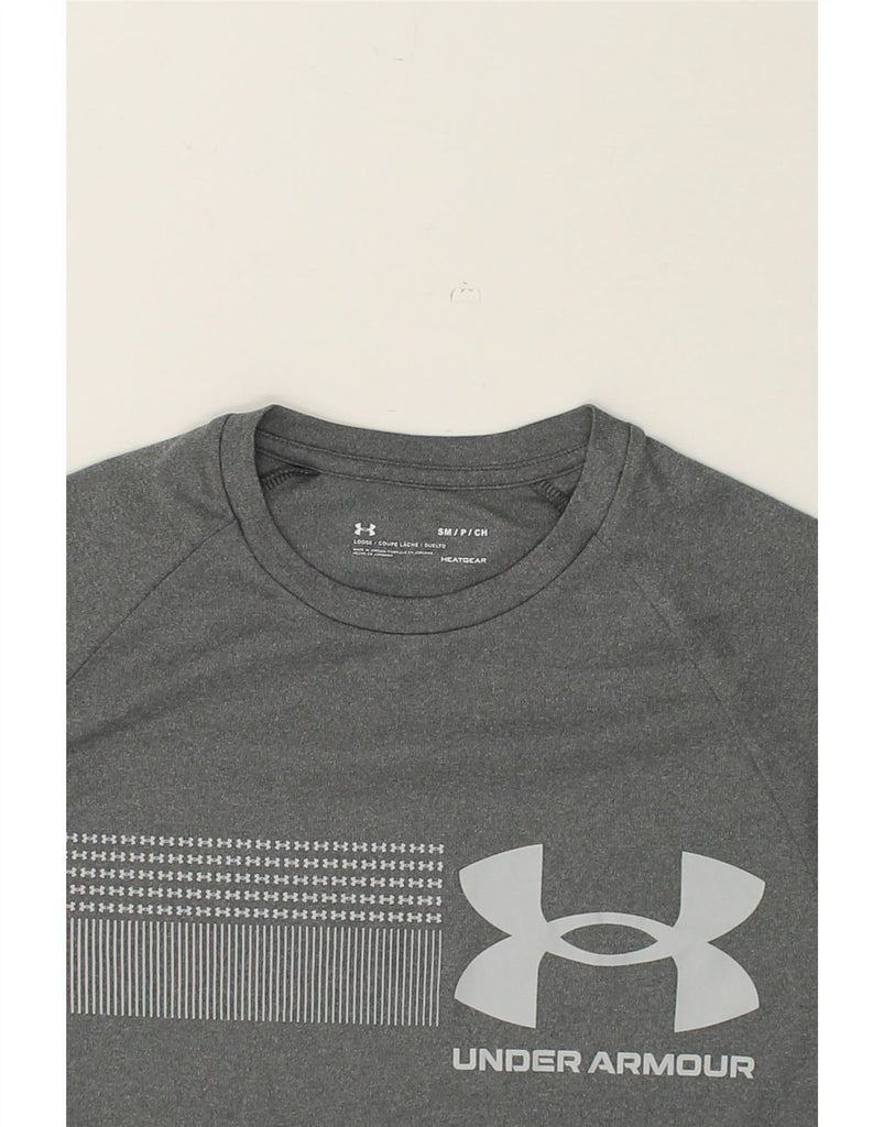 UNDER ARMOUR Mens Heat Gear Graphic T-Shirt Top Small Grey Polyester | Vintage Under Armour | Thrift | Second-Hand Under Armour | Used Clothing | Messina Hembry 