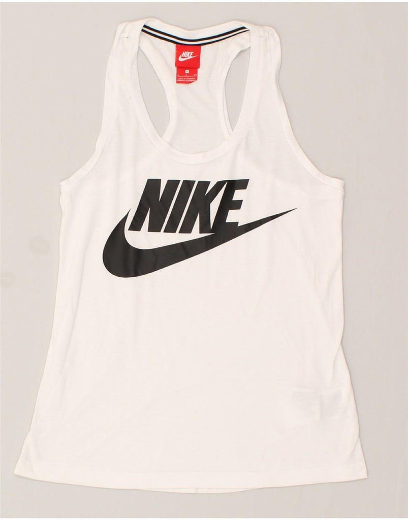 NIKE Womens Graphic Vest Top UK 10 Small White Polyester | Vintage Nike | Thrift | Second-Hand Nike | Used Clothing | Messina Hembry 