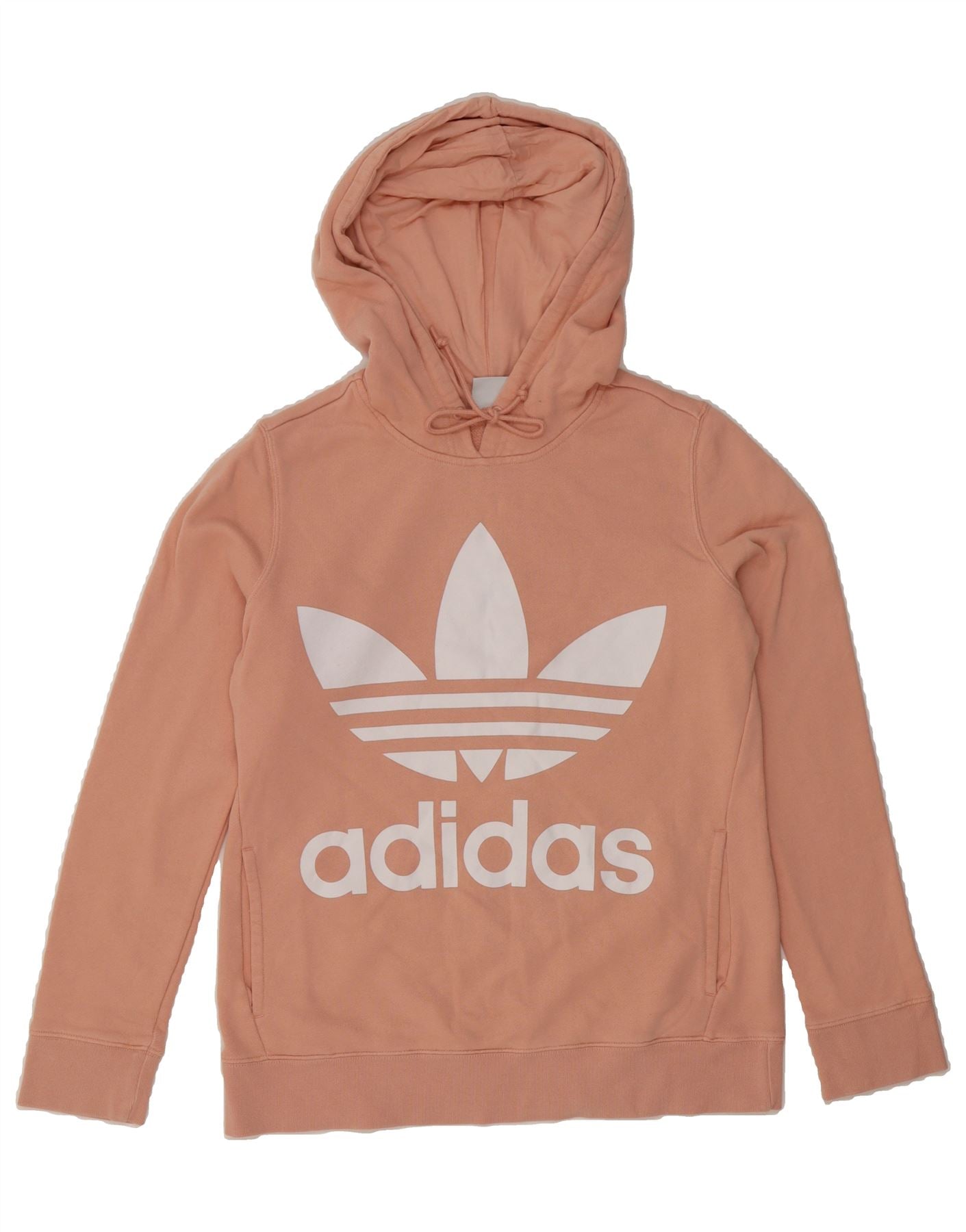 ADIDAS Womens Oversized Graphic Hoodie Jumper UK 10 Small Pink Cotton Vintage Adidas and Second-Hand Adidas from Messina Hembry