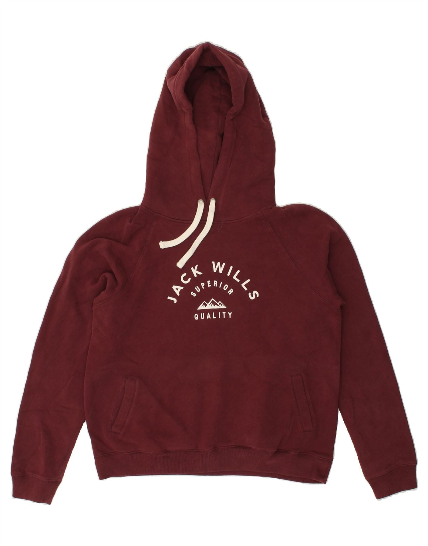 JACK WILLS Womens Graphic Hoodie Jumper UK 14 Large  Maroon Cotton Vintage Jack Wills and Second-Hand Jack Wills from Messina Hembry