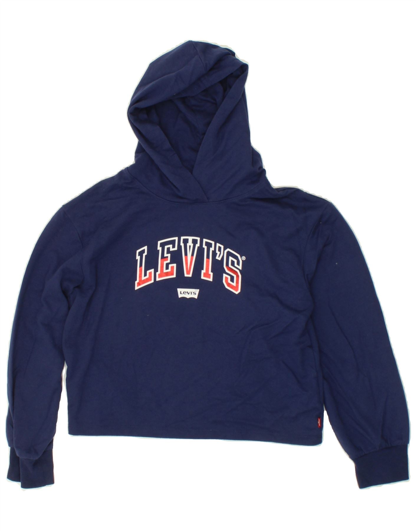 LEVI'S Girls Graphic Crop Hoodie Jumper 13-14 Years Navy Blue Cotton Vintage Levi's and Second-Hand Levi's from Messina Hembry