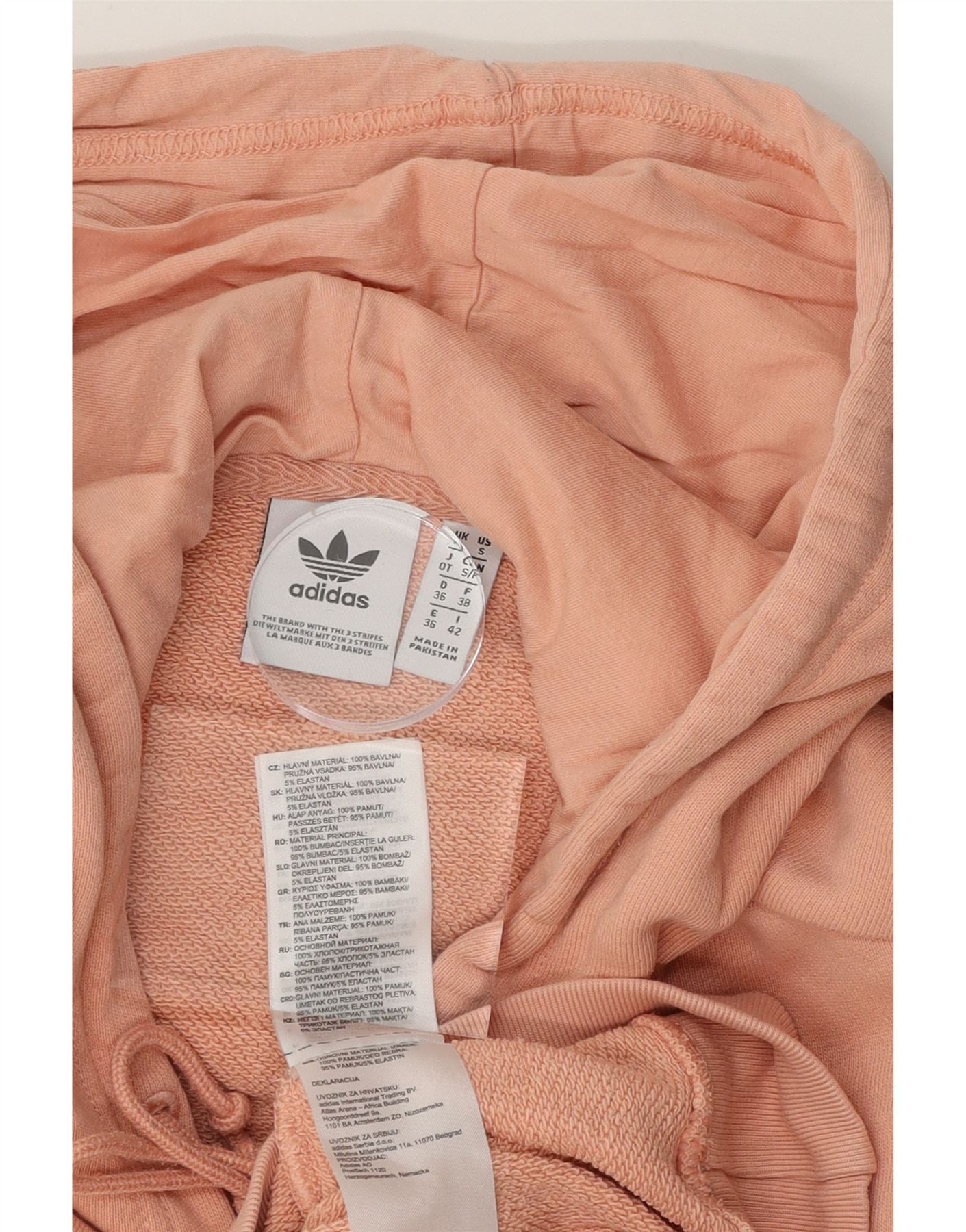 ADIDAS Womens Oversized Graphic Hoodie Jumper UK 10 Small Pink Cotton Vintage Adidas and Second-Hand Adidas from Messina Hembry