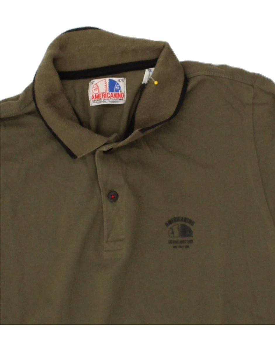 AMERICANINO Mens Polo Shirt XL Khaki Cotton