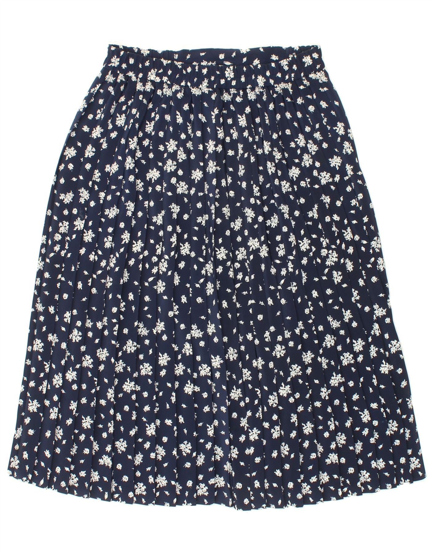 CANDA Womens Knife Pleated Skirt UK 14 Large W32  Navy Blue Floral Vintage Canda and Second-Hand Canda from Messina Hembry