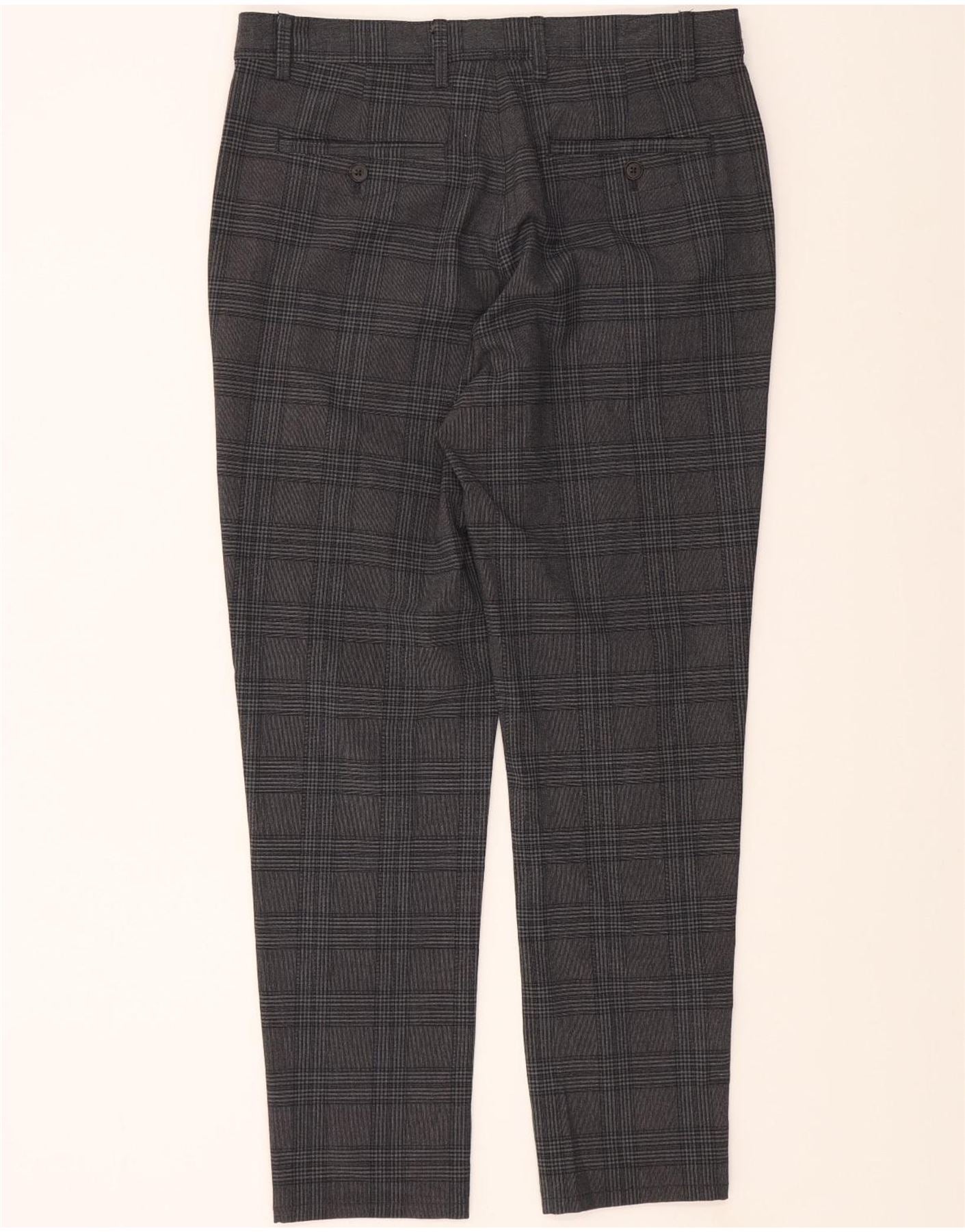 ZARA Mens Slim Suit Trousers EU 40 Medium W31 L28 Grey Check Polyester Vintage Zara and Second-Hand Zara from Messina Hembry