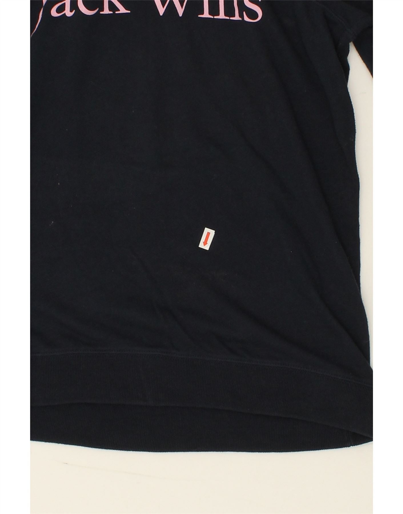JACK WILLS Womens Graphic Hoodie Jumper UK 12 Medium  Navy Blue Cotton Vintage Jack Wills and Second-Hand Jack Wills from Messina Hembry