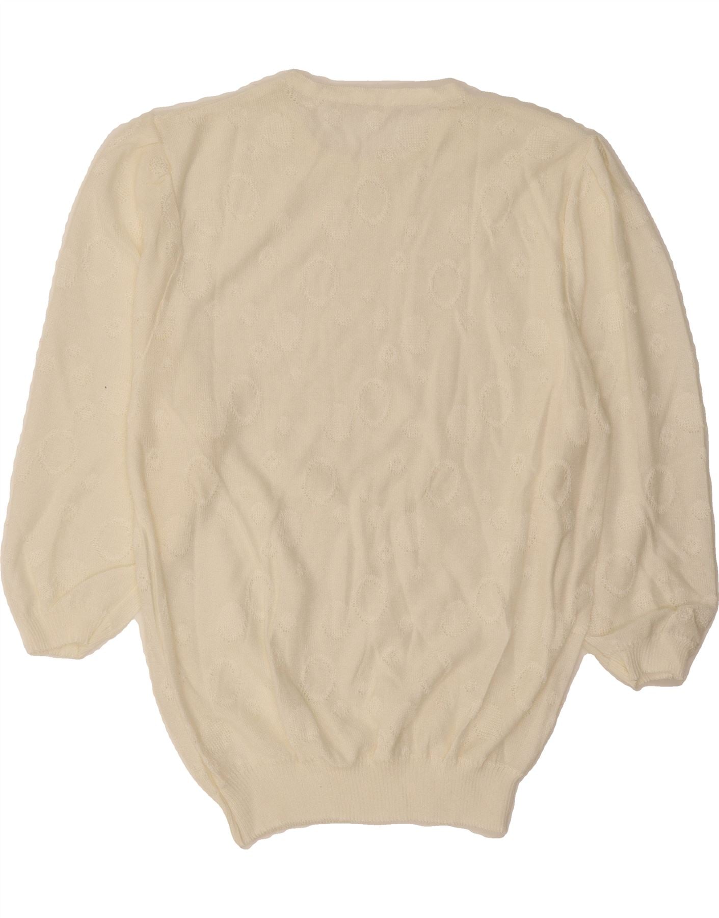 VINTAGE Womens 3/4 Sleeve Crew Neck Jumper Sweater UK 14 Medium Off White Vintage Vintage and Second-Hand Vintage from Messina Hembry