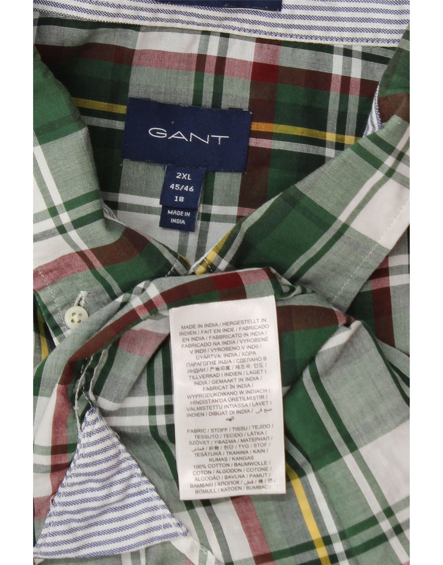 GANT Mens Shirt Size 45/46 18  2XL Green Check Cotton Vintage Gant and Second-Hand Gant from Messina Hembry