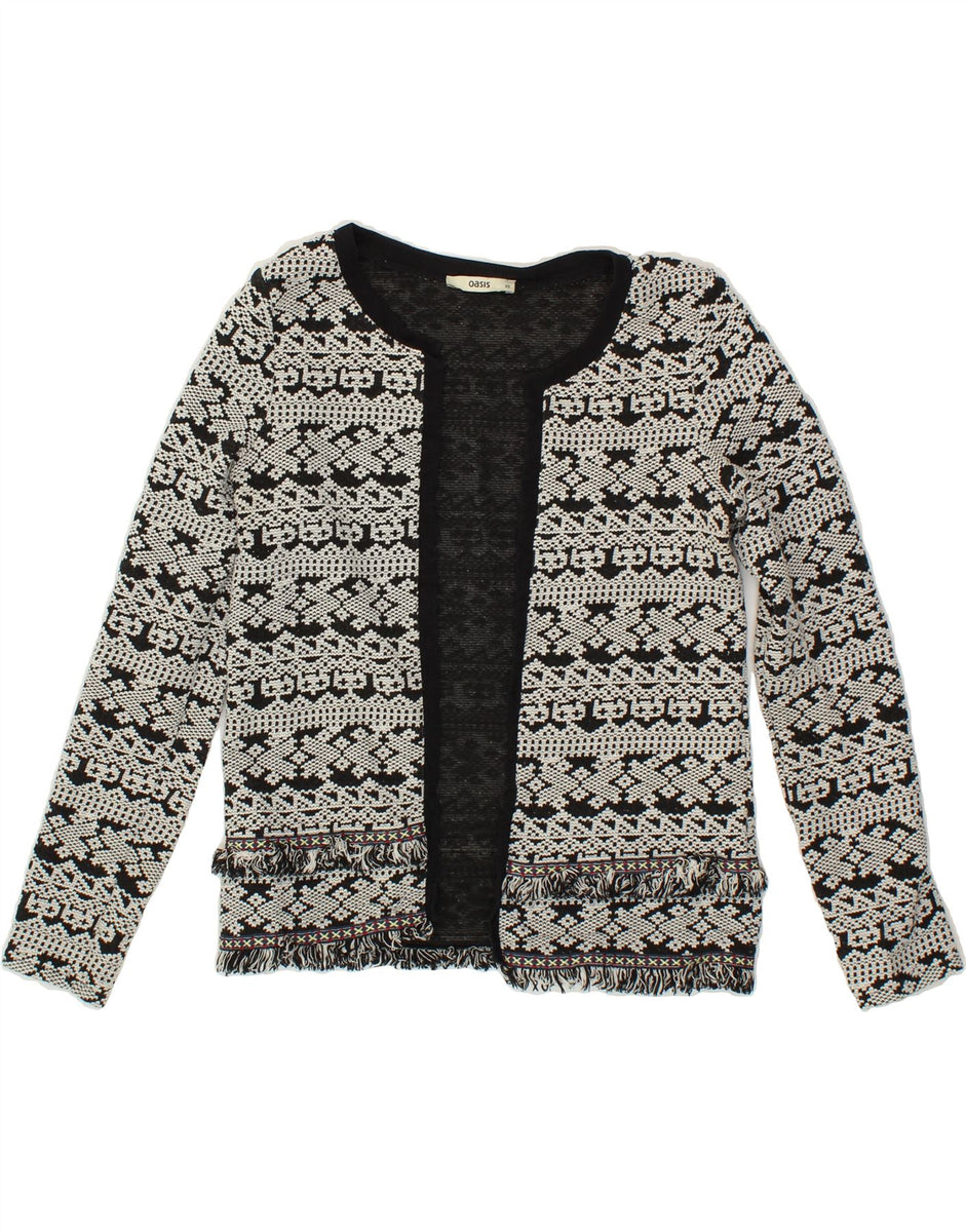 OASIS Womens Cardigan Sweater UK 6 XS Grey Fair Isle Cotton Vintage Second Hand Clothing Online Messina Hembry