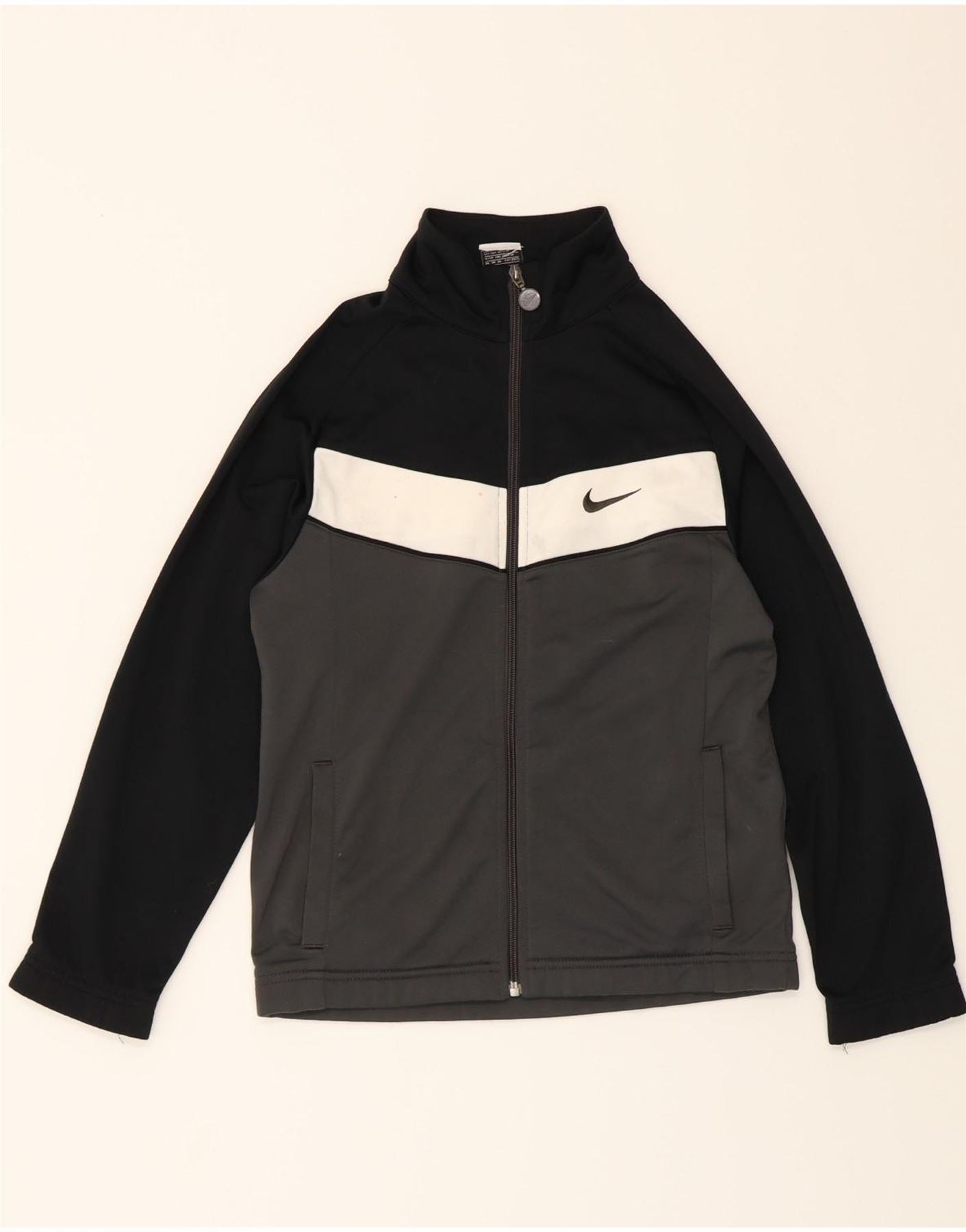 NIKE Boys Tracksuit Top Jacket 10-11 Years Medium Black Colourblock Vintage Nike and Second-Hand Nike from Messina Hembry