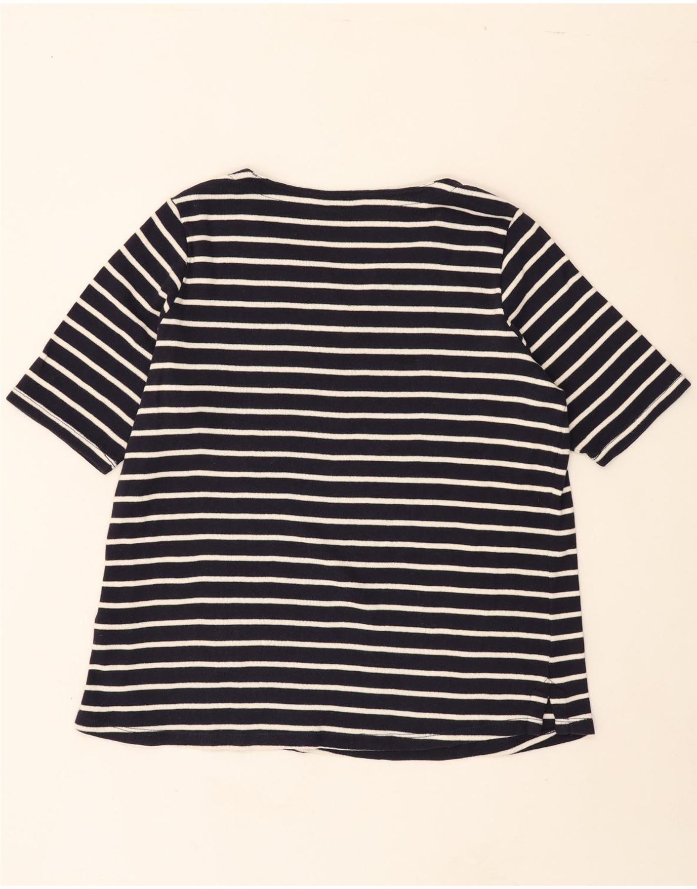 L.L.BEAN Womens T-Shirt Top UK 18 XL Navy Blue Striped Cotton Vintage L.L.Bean and Second-Hand L.L.Bean from Messina Hembry