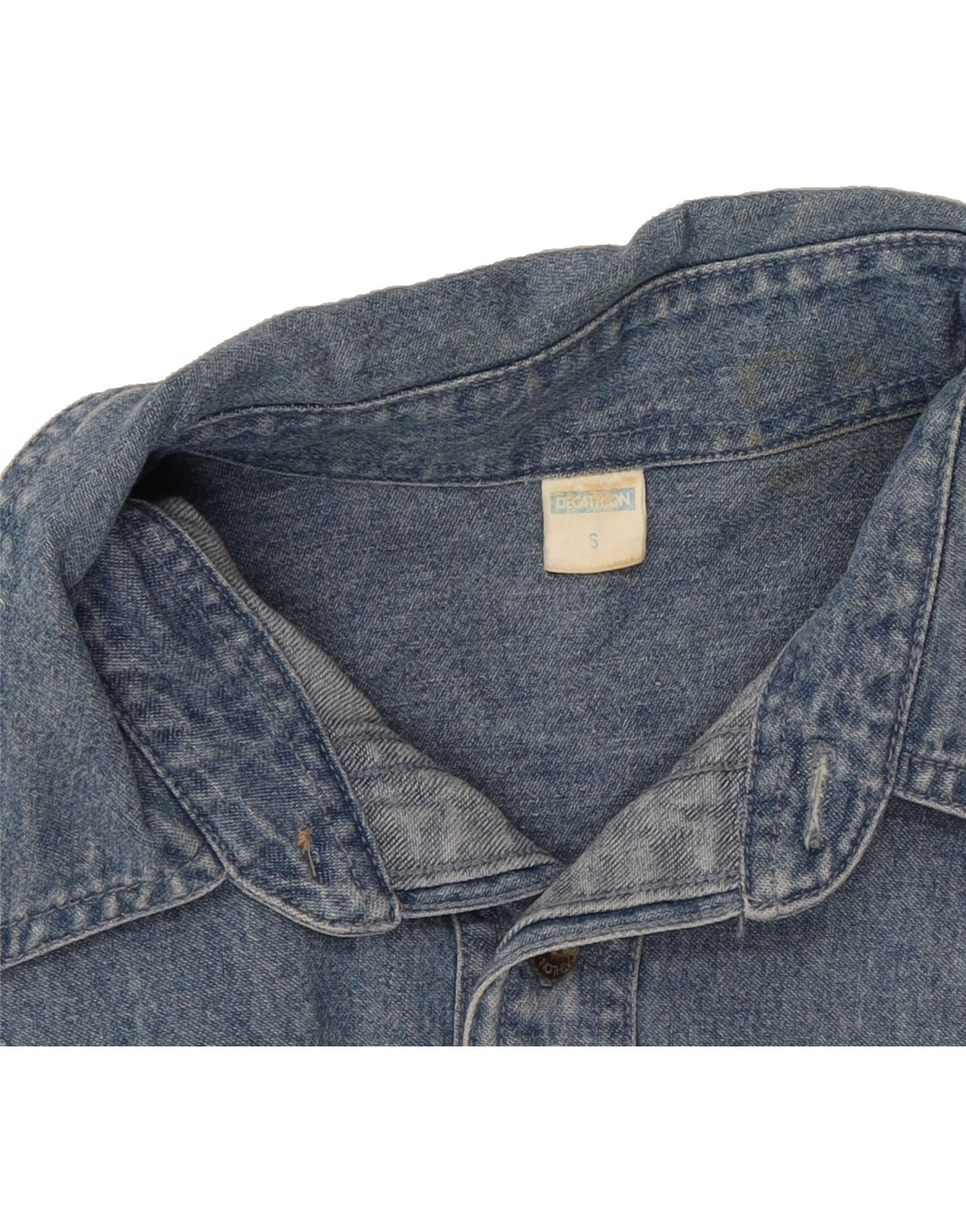 DECATHLON Mens Short Sleeve Denim Shirt Small Blue Cotton Vintage Decathlon and Second-Hand Decathlon from Messina Hembry