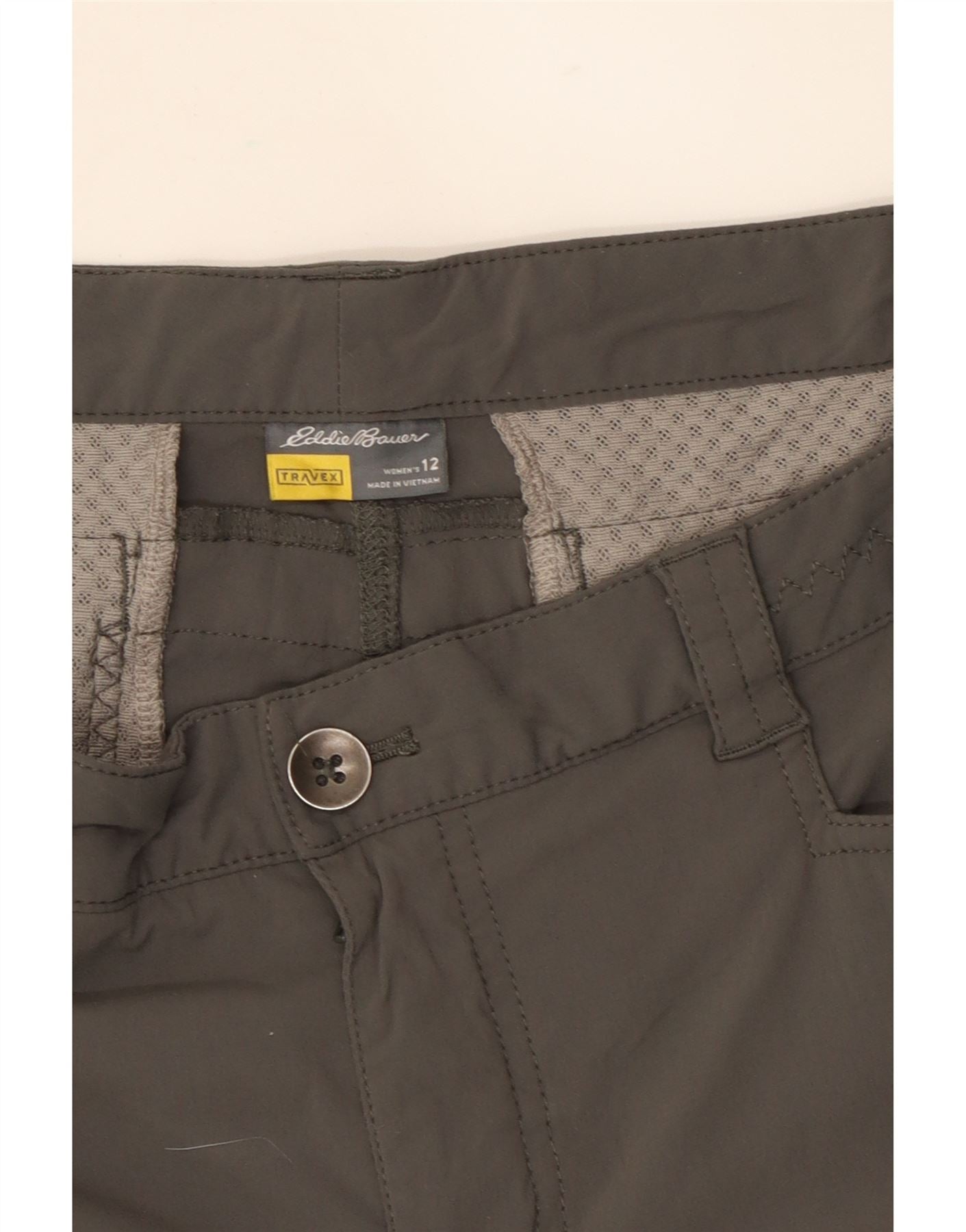 EDDIE BAUER Womens Cargo Capri Trousers US 12 Large W34 L20 Grey Nylon Vintage Eddie Bauer and Second-Hand Eddie Bauer from Messina Hembry