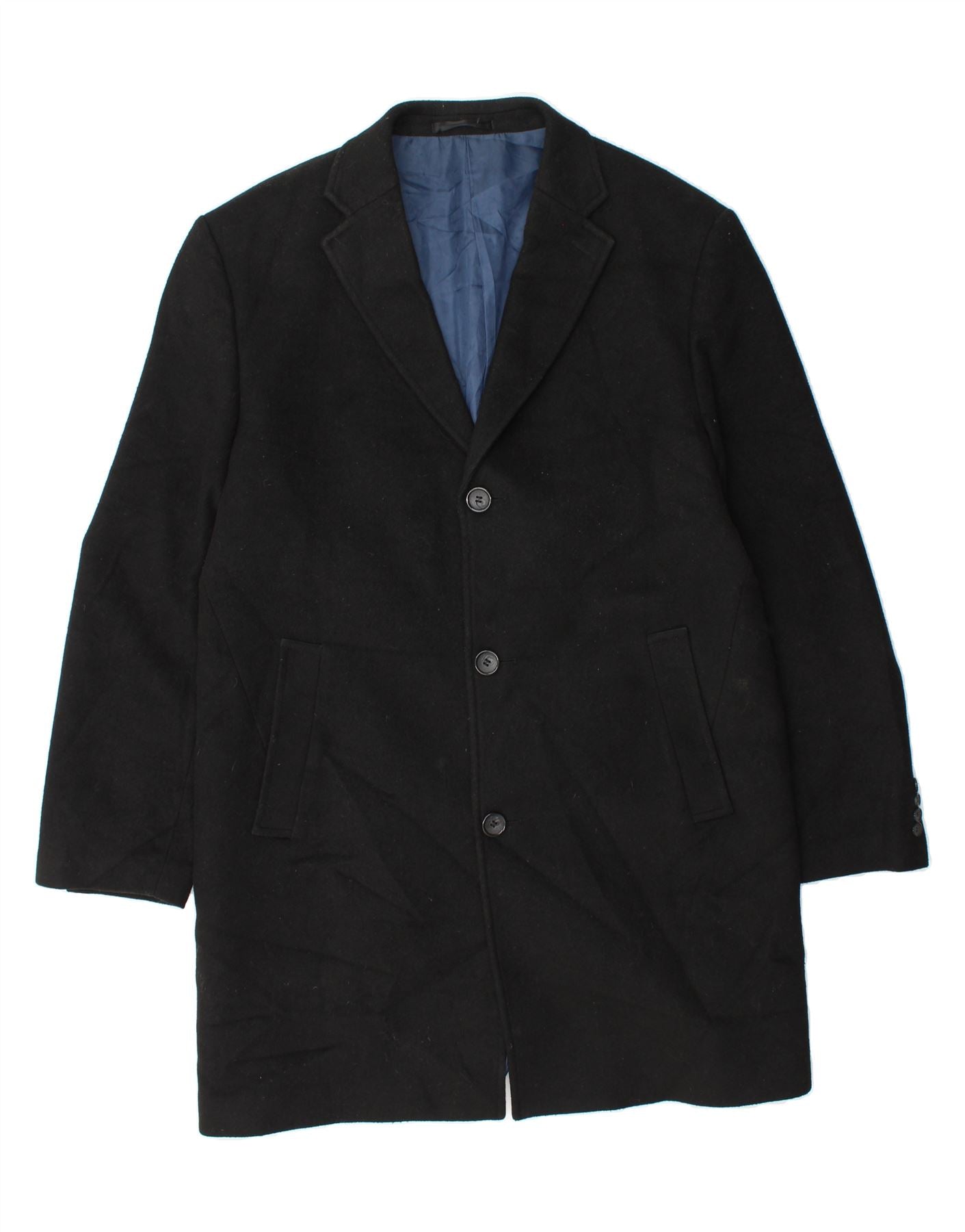 MARKS & SPENCER Mens Overcoat UK 42 XL Black Wool Vintage Marks & Spencer and Second-Hand Marks & Spencer from Messina Hembry
