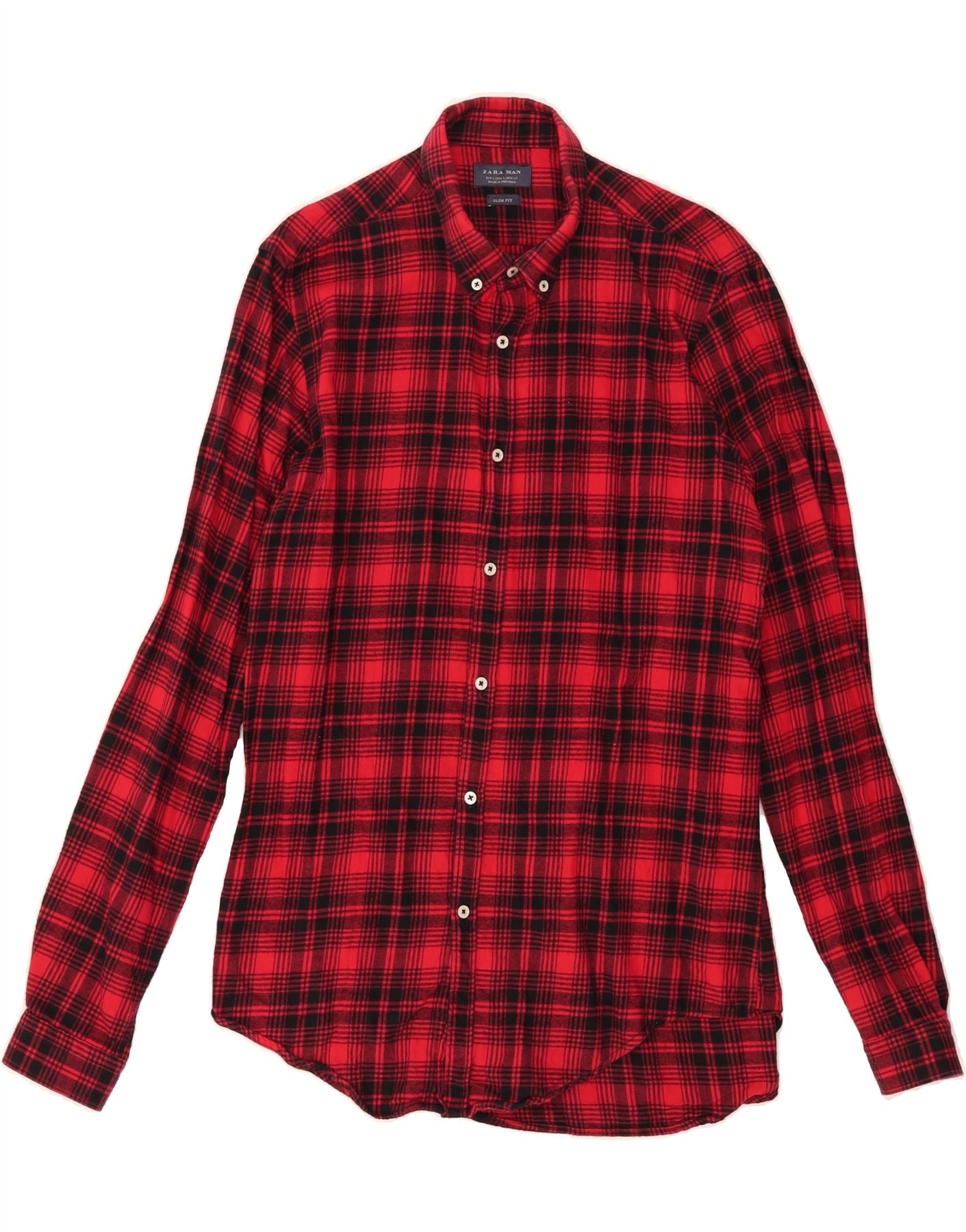 ZARA Mens Slim Fit Flannel Shirt Large Red Check Vintage Zara and Second-Hand Zara from Messina Hembry
