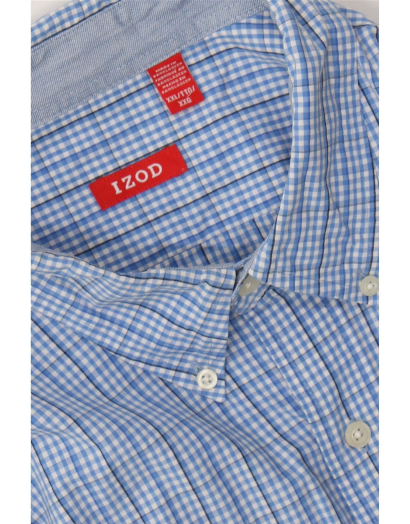 IZOD Mens Short Sleeve Shirt 2XL Blue Check Vintage Izod and Second-Hand Izod from Messina Hembry