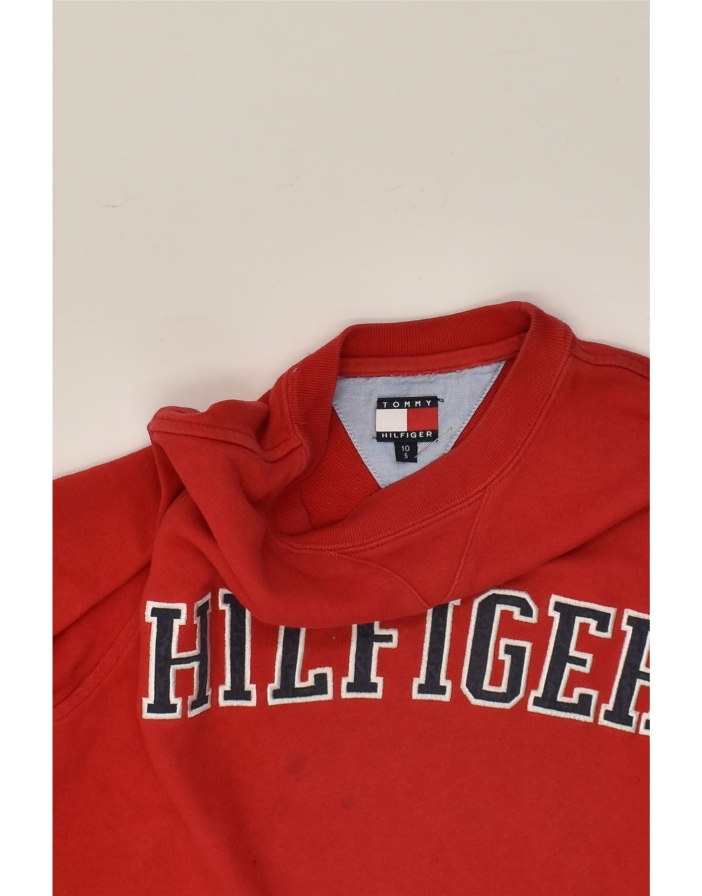 TOMMY HILFIGER Girls Graphic Sweatshirt Jumper 9-10 Years Small  Red | Vintage Tommy Hilfiger | Thrift | Second-Hand Tommy Hilfiger | Used Clothing | Messina Hembry