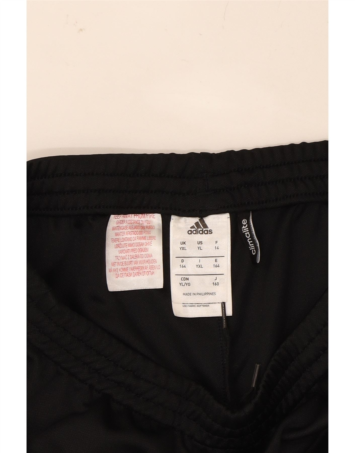 ADIDAS Boys Climalite Tracksuit Trousers 13-14 Years XL Black Polyester Vintage Adidas and Second-Hand Adidas from Messina Hembry