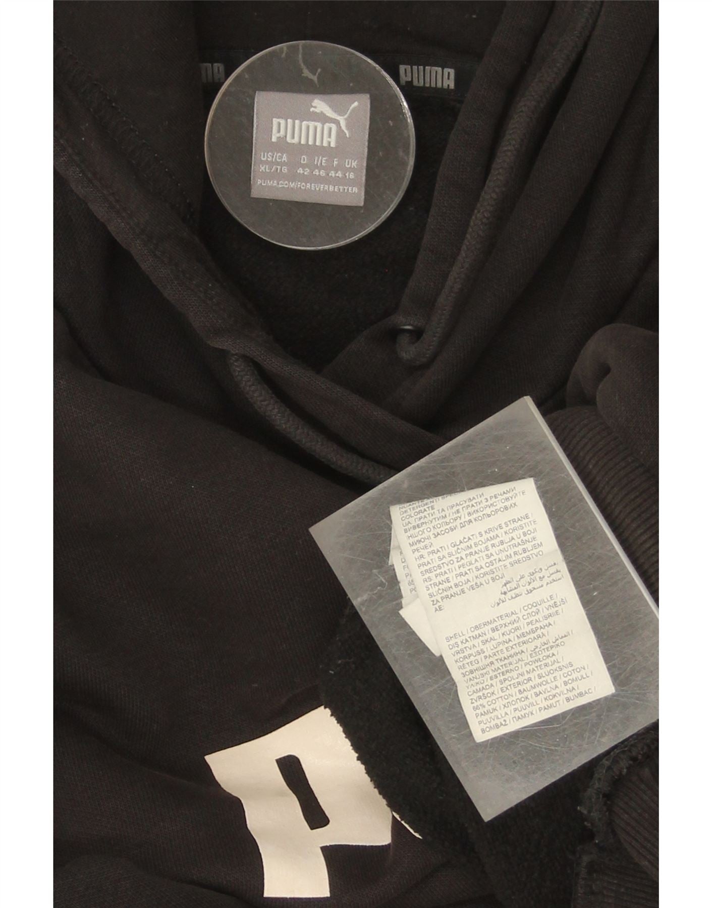PUMA Womens Graphic Hoodie Jumper UK 16 Large  Black Cotton Vintage Puma and Second-Hand Puma from Messina Hembry