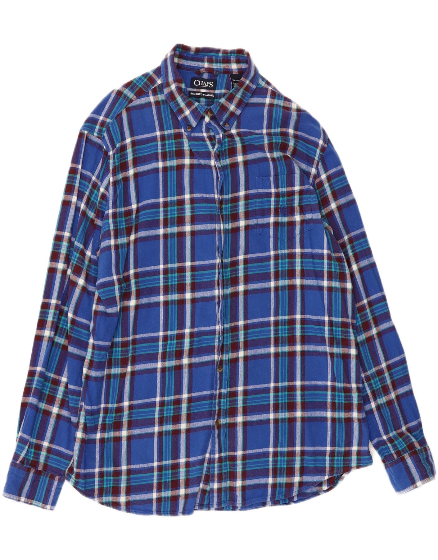 CHAPS Mens Big & Tall Flannel Shirt XL Blue Check Cotton Vintage Chaps and Second-Hand Chaps from Messina Hembry