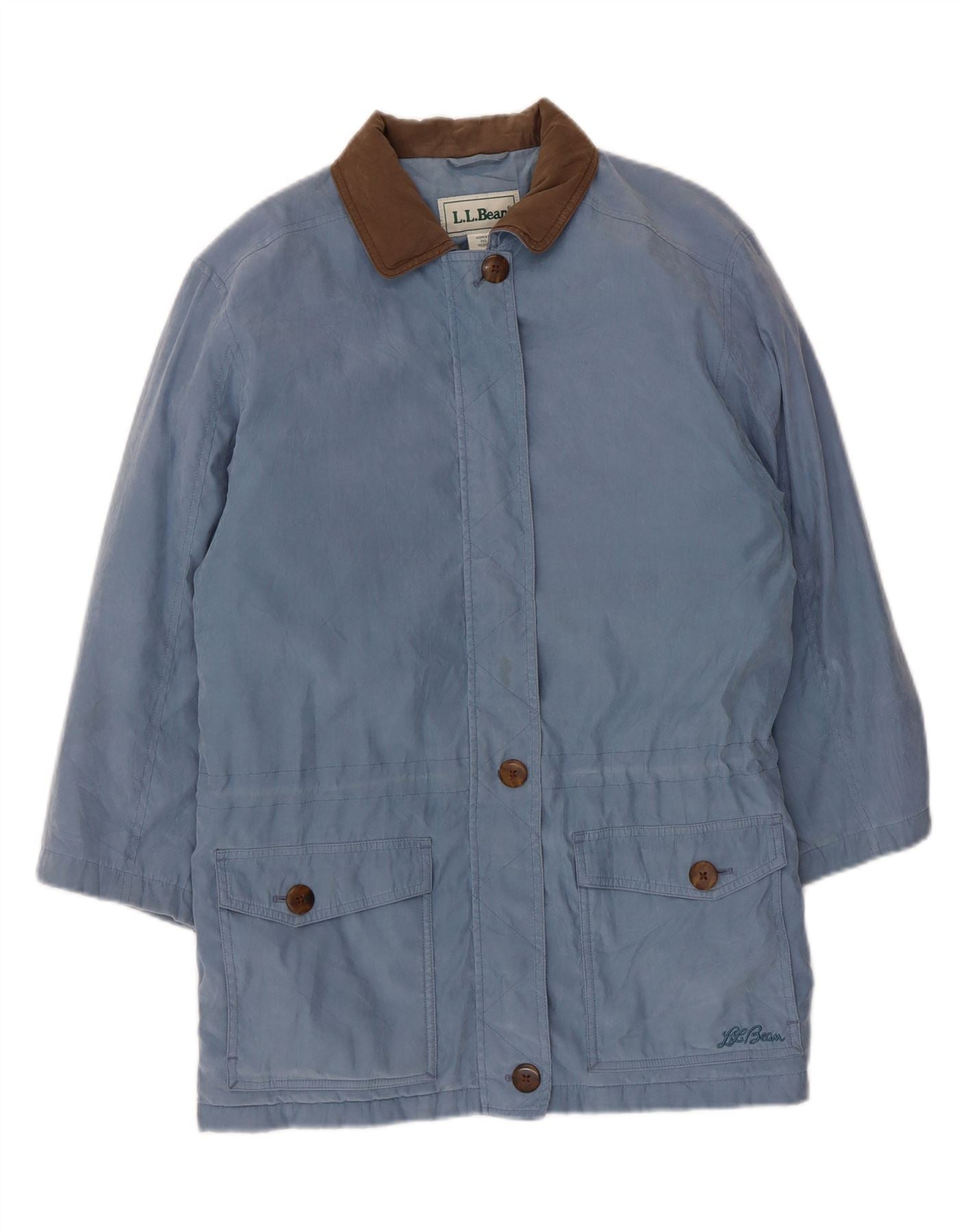 L.L.BEAN Womens Overcoat UK 14 Medium Blue Polyester Vintage L.L.Bean and Second-Hand L.L.Bean from Messina Hembry