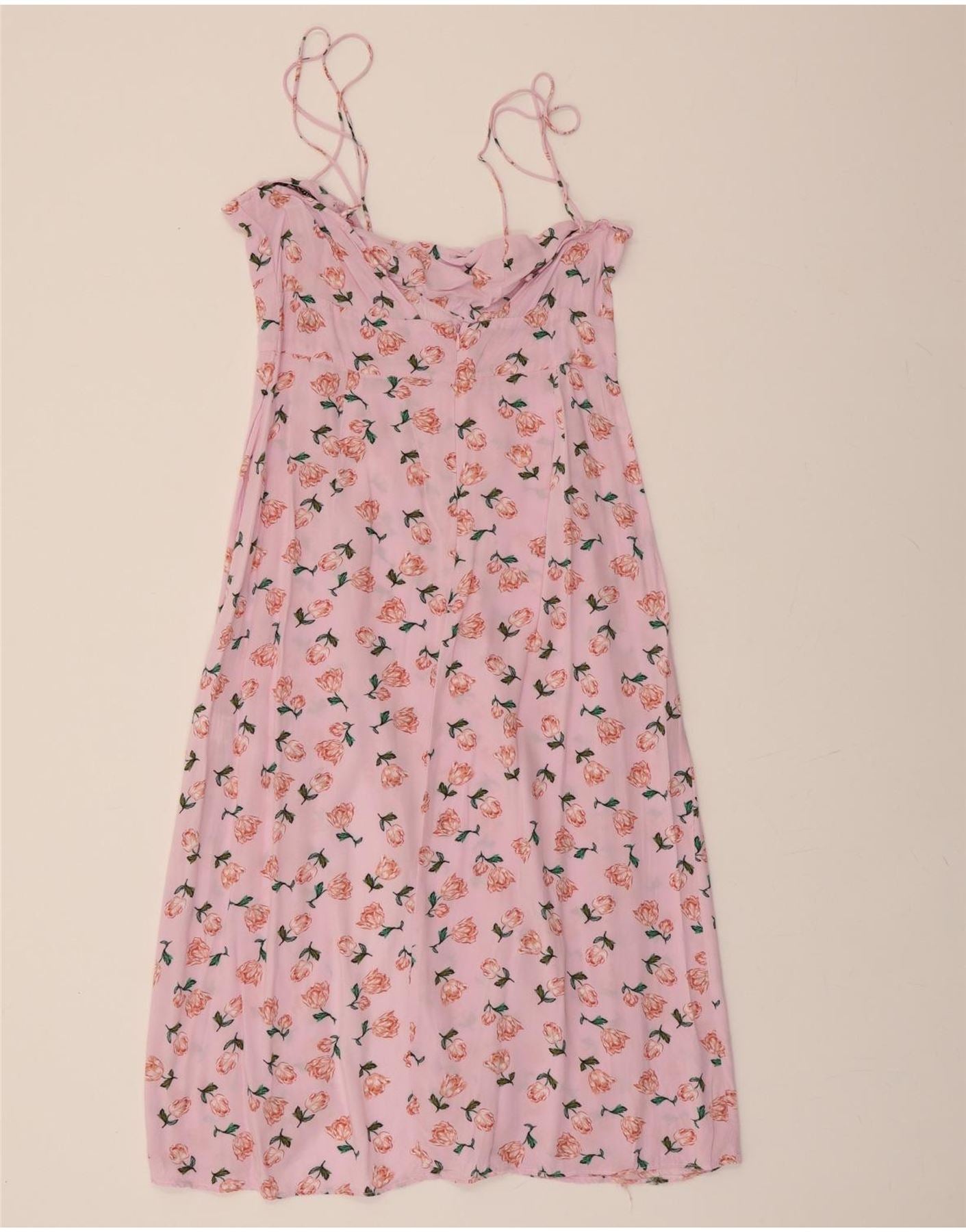 ZARA Womens Slip Dress UK 14 Large Pink Floral Vintage Zara and Second-Hand Zara from Messina Hembry