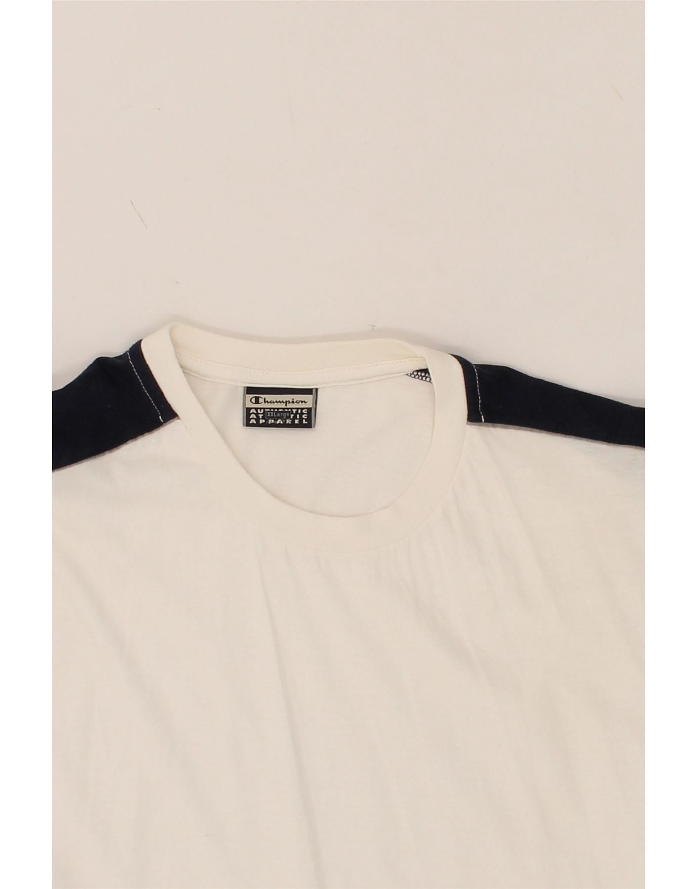 CHAMPION Womens Graphic T-Shirt Top UK 20 2XL Off White Colourblock Cotton Vintage Champion and Second-Hand Champion from Messina Hembry