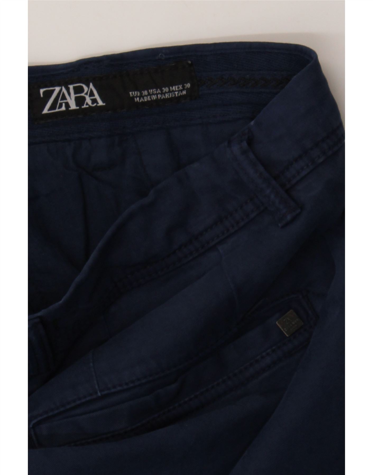 ZARA Mens Slim Chino Trousers W30 L30 Navy Blue Cotton Vintage Zara and Second-Hand Zara from Messina Hembry