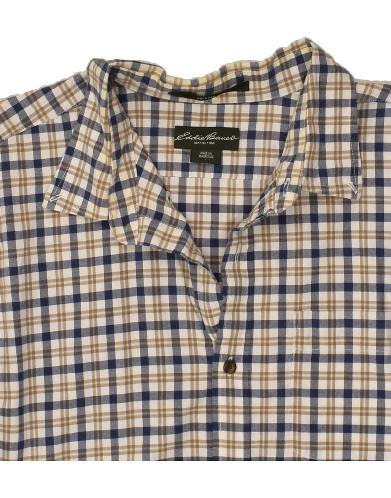 EDDIE BAUER Mens Relaxed Fit Shirt Large Navy Blue Check Cotton | Vintage Eddie Bauer | Thrift | Second-Hand Eddie Bauer | Used Clothing | Messina Hembry 