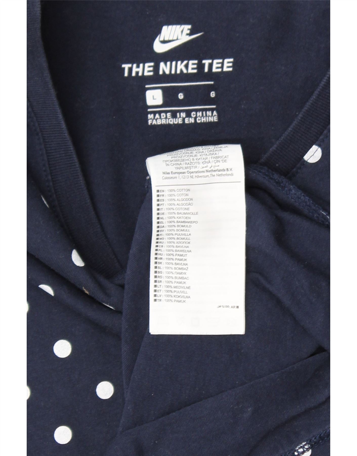 NIKE Mens Graphic T-Shirt Top Large Navy Blue Polka Dot Cotton Vintage Nike and Second-Hand Nike from Messina Hembry