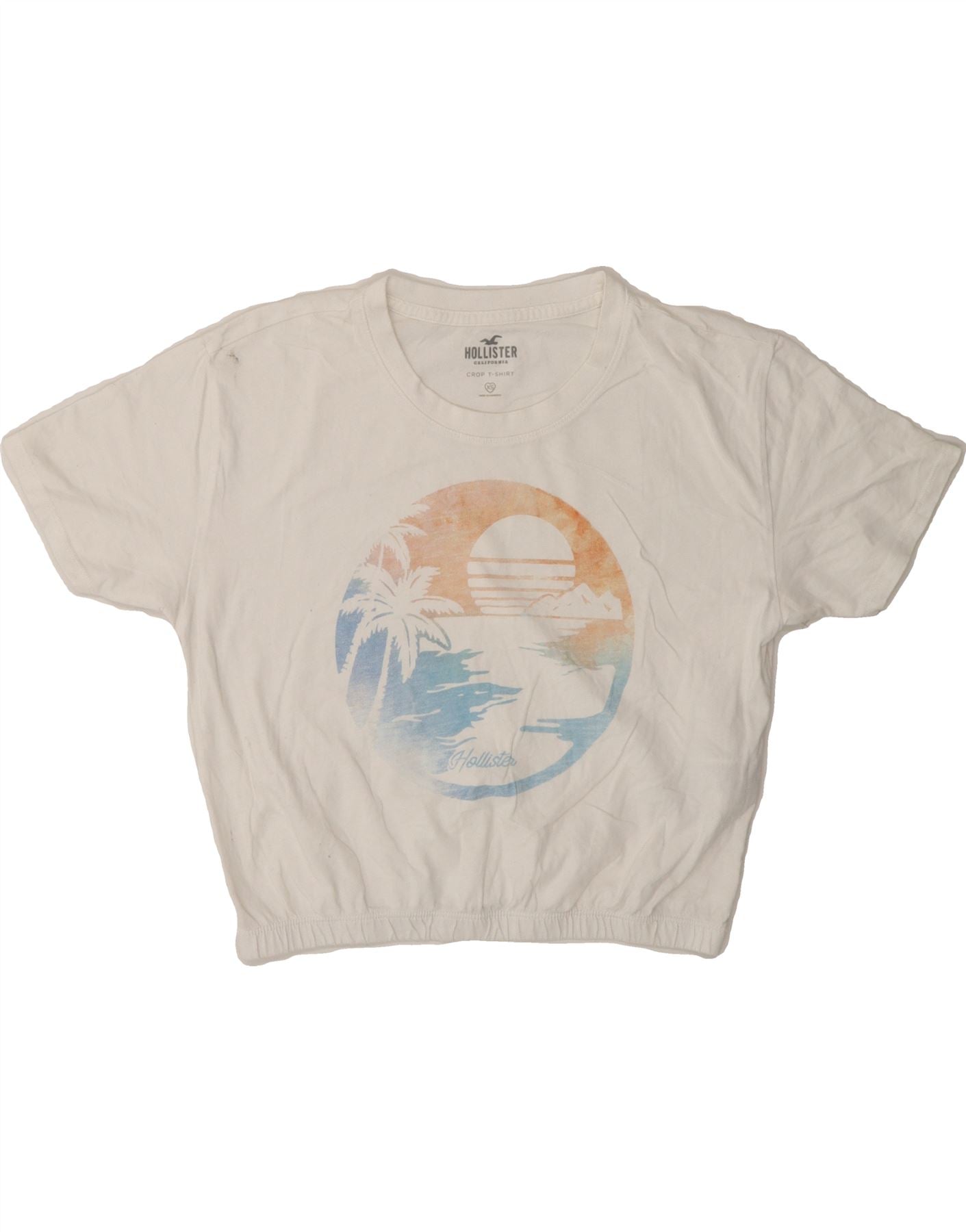 HOLLISTER Womens Crop Graphic T-Shirt Top UK 6 XS White Cotton Vintage Hollister and Second-Hand Hollister from Messina Hembry